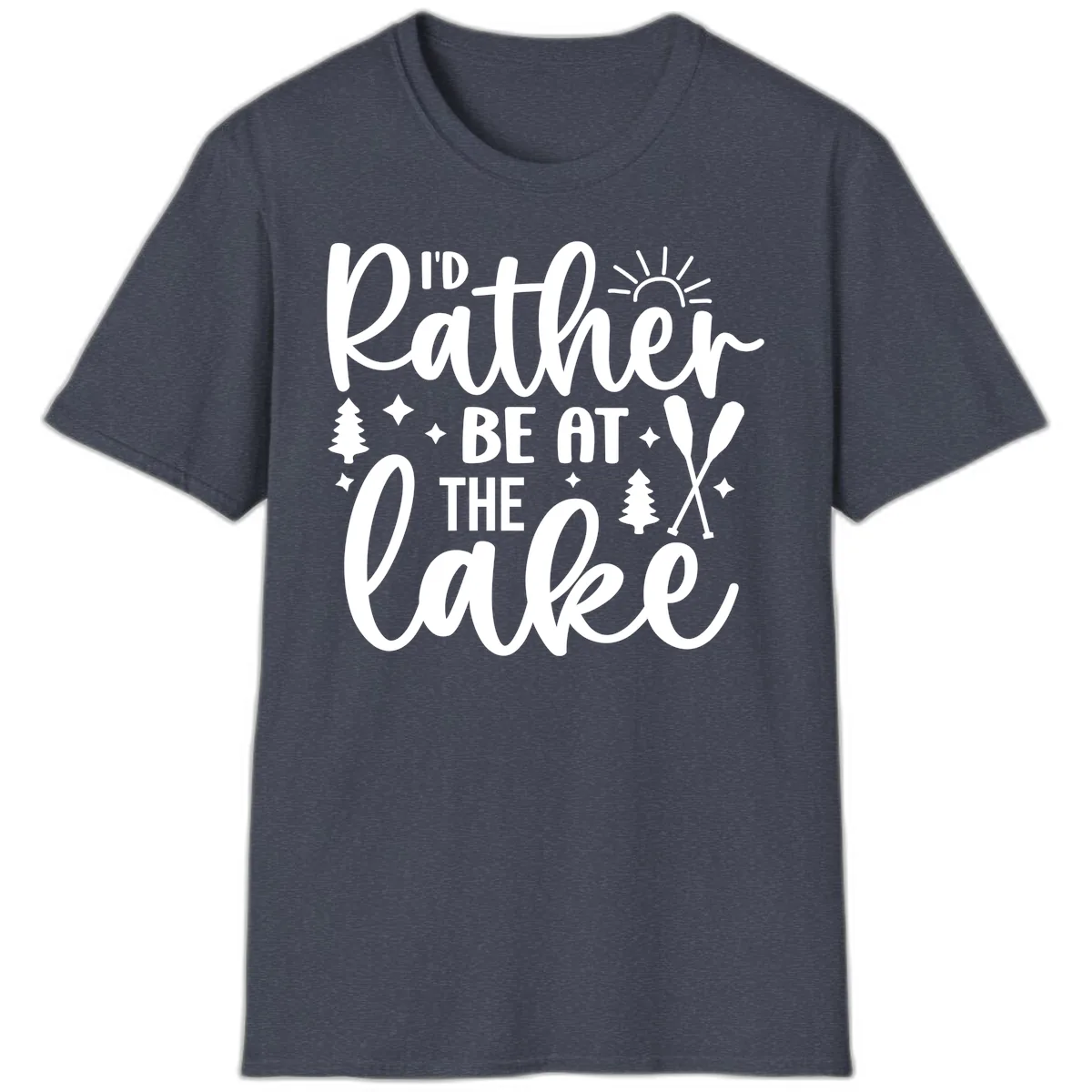 I'd Rather Be At The Lake Typography T-Shirt in Heather Navy