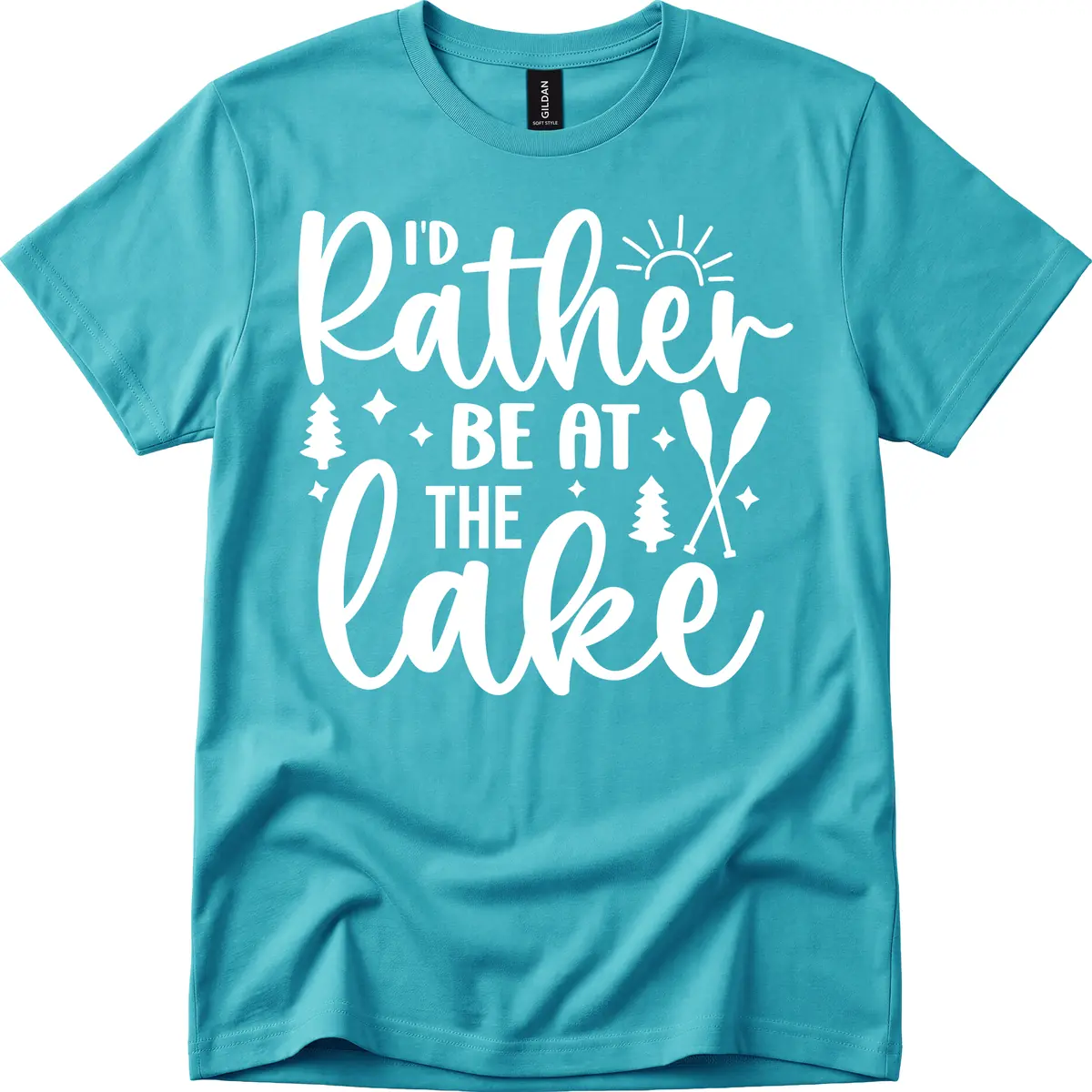 I'd Rather Be At The Lake Typography T-Shirt in Tropical Blue