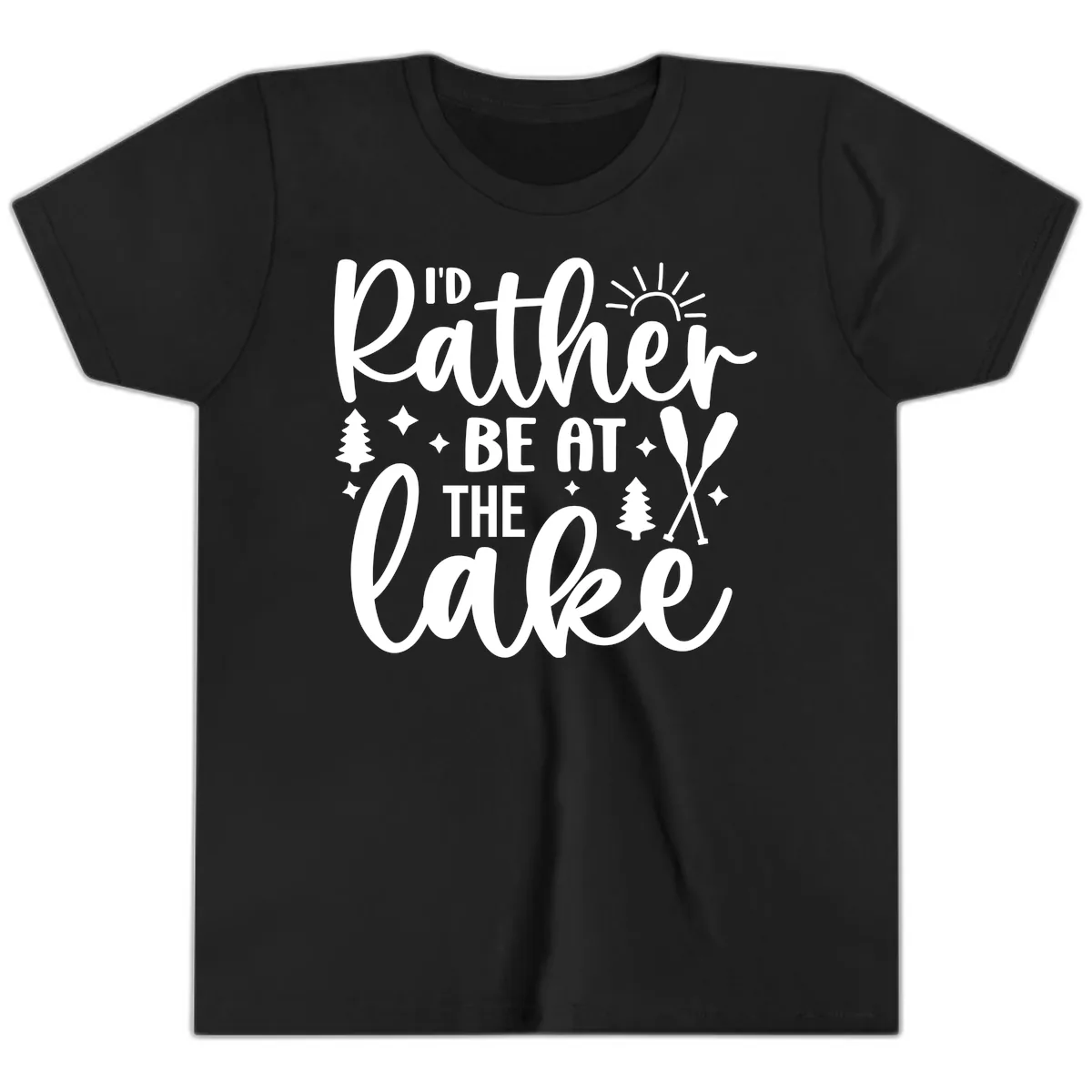 I'd Rather Be At The Lake Typography Youth T-Shirt in Black