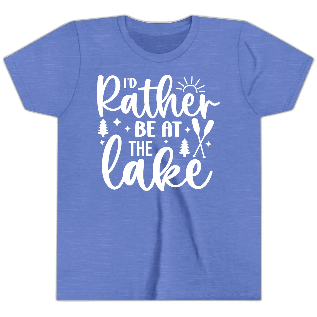 I'd Rather Be At The Lake Typography Youth T-Shirt in Heather Columbia Blue