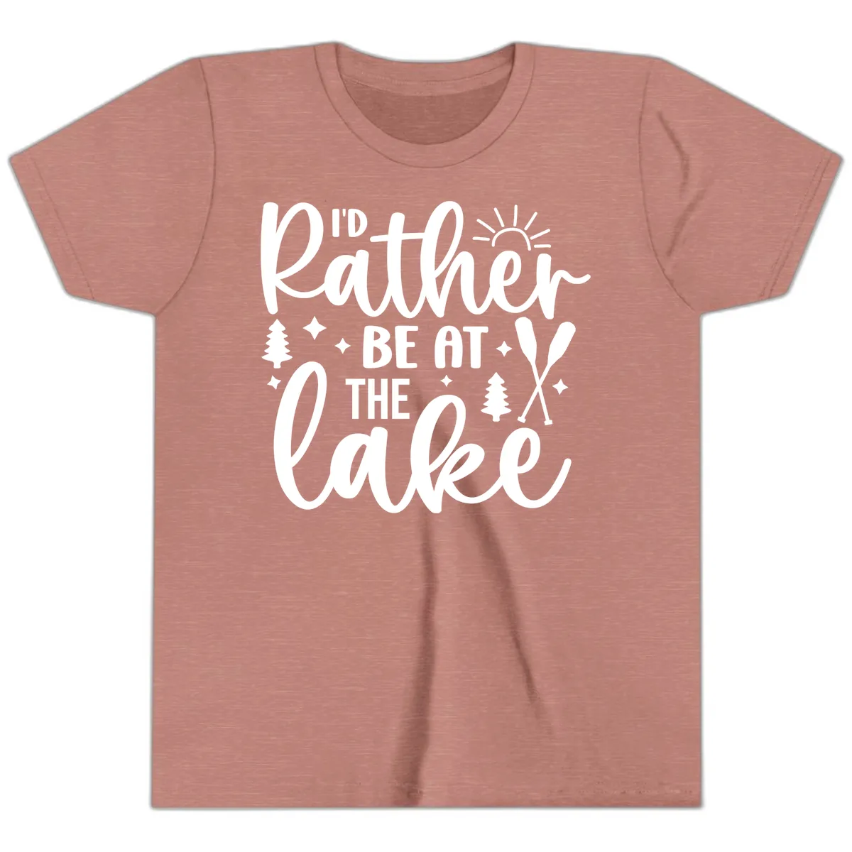 I'd Rather Be At The Lake Typography Youth T-Shirt in Heather Mauve