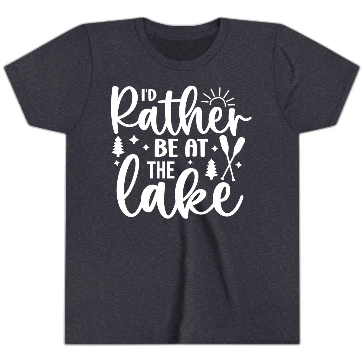 I'd Rather Be At The Lake Typography Youth T-Shirt in Heather Navy