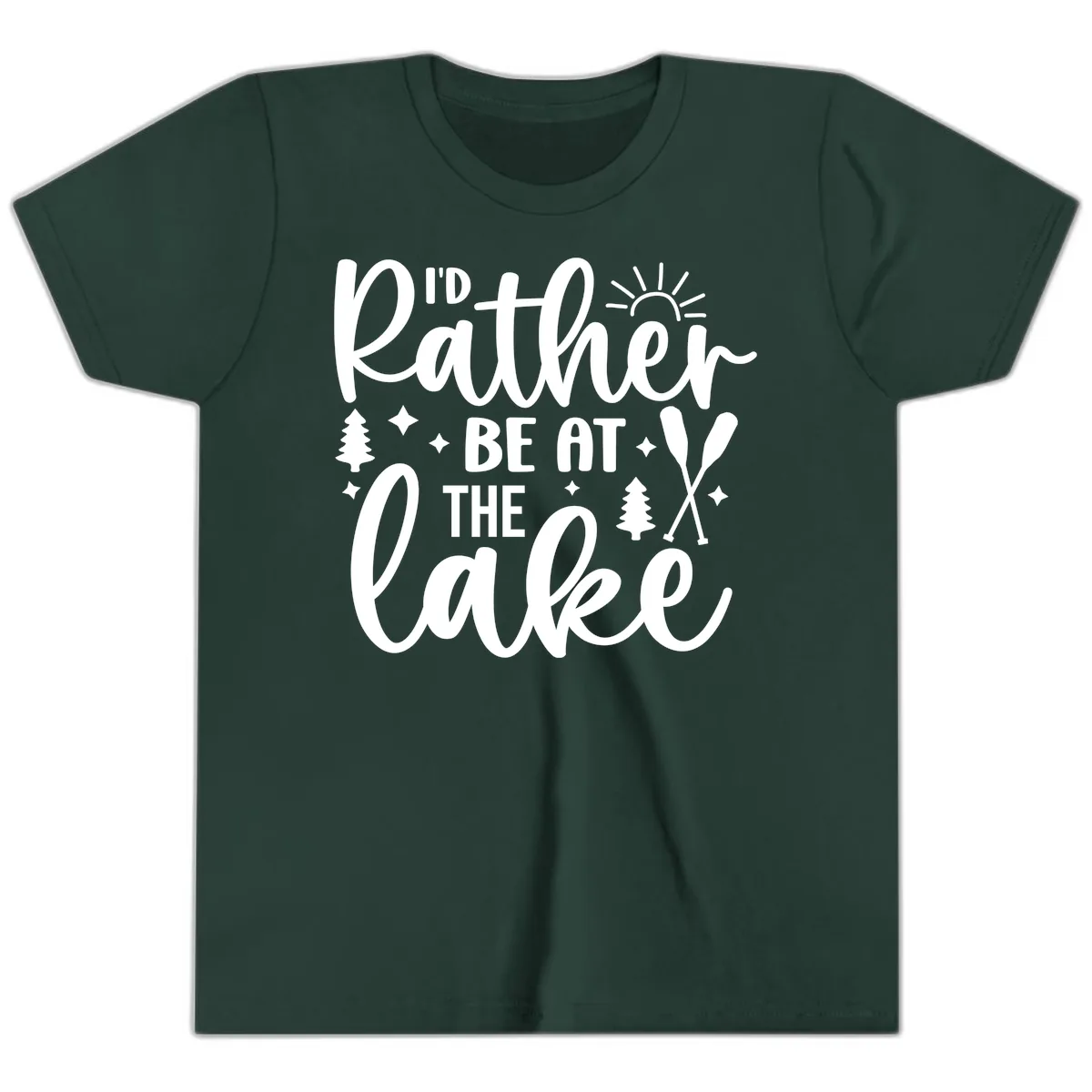 I'd Rather Be At The Lake Typography Youth T-Shirt in Forest