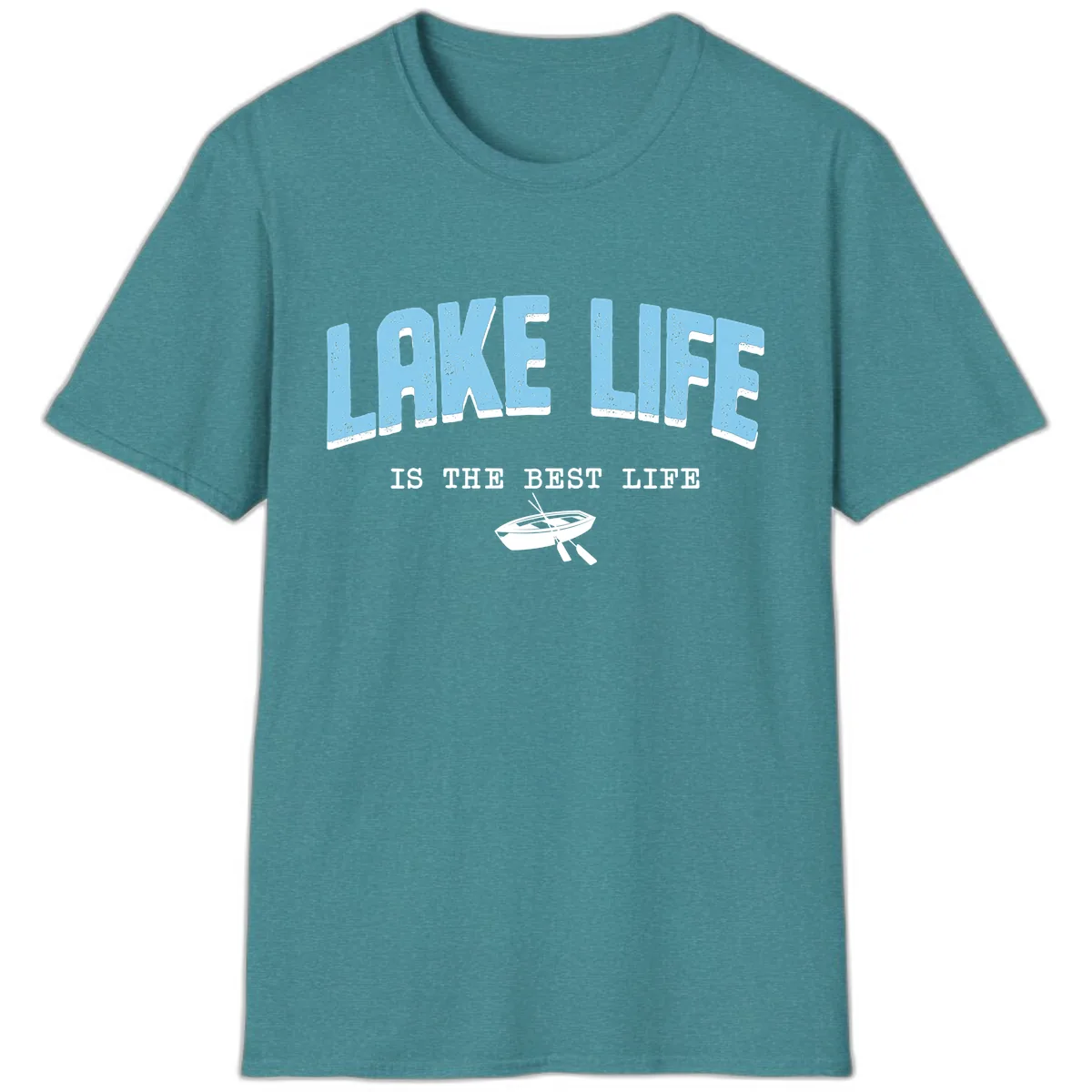 Lake Life Is The Best Life Design T-Shirt in Heather Galapagos Blue