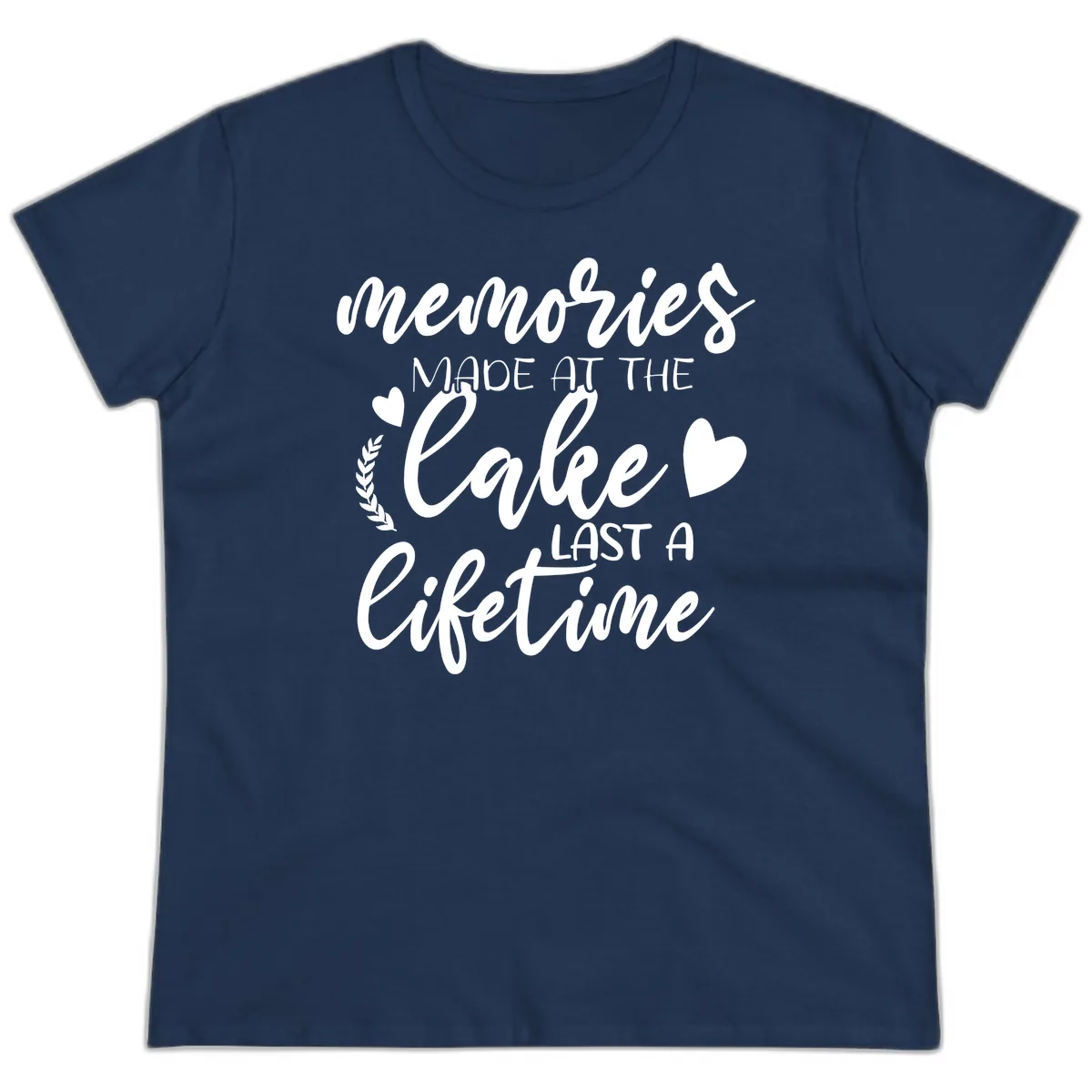 Memories Made At The Lake Last A Lifetime Ladies Tee in Navy