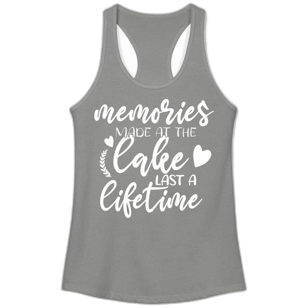 Memories Made At The Lake Last A Lifetime Ladies Tank in Heather Grey
