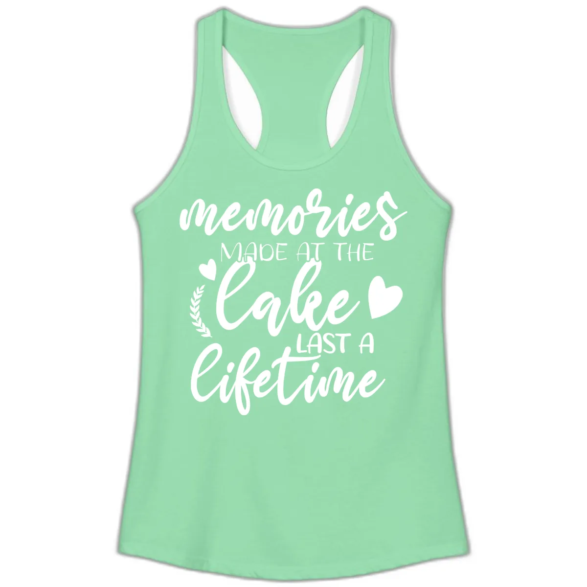 Memories Made At The Lake Last A Lifetime Ladies Tank in Solid Mint