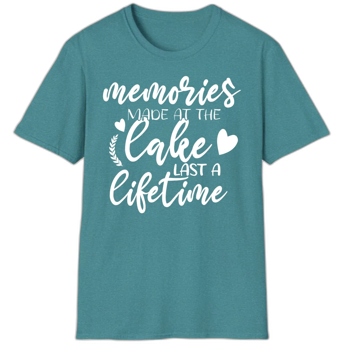 Memories Made At The Lake Last A Lifetime T-Shirt in Heather Galapagos Blue