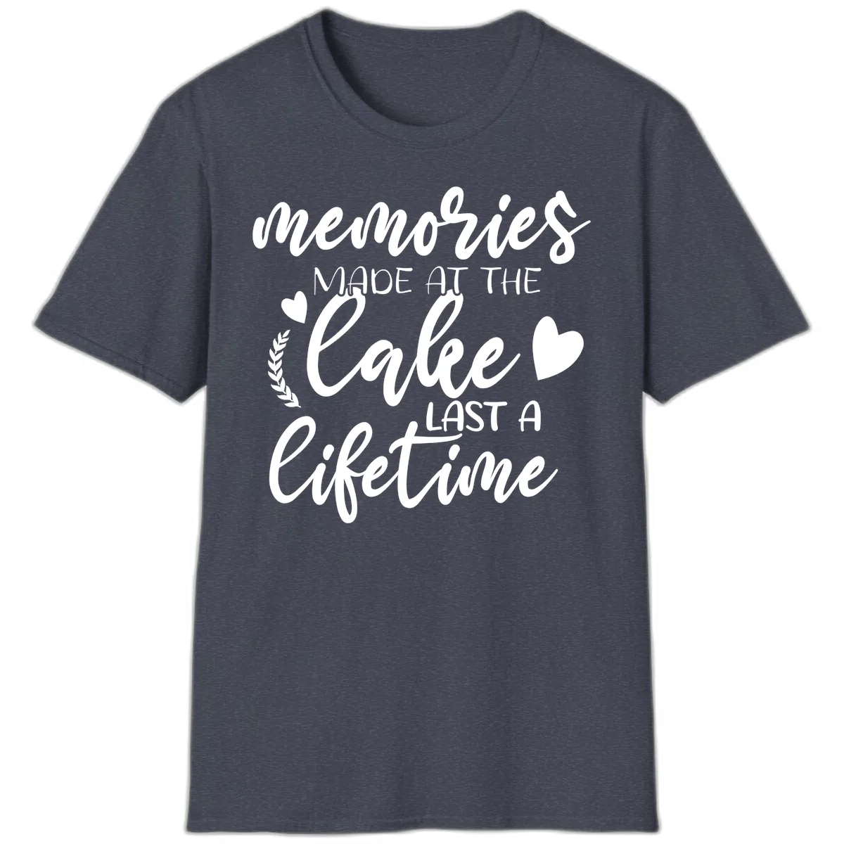 Memories Made At The Lake Last A Lifetime T-Shirt in Heather Navy