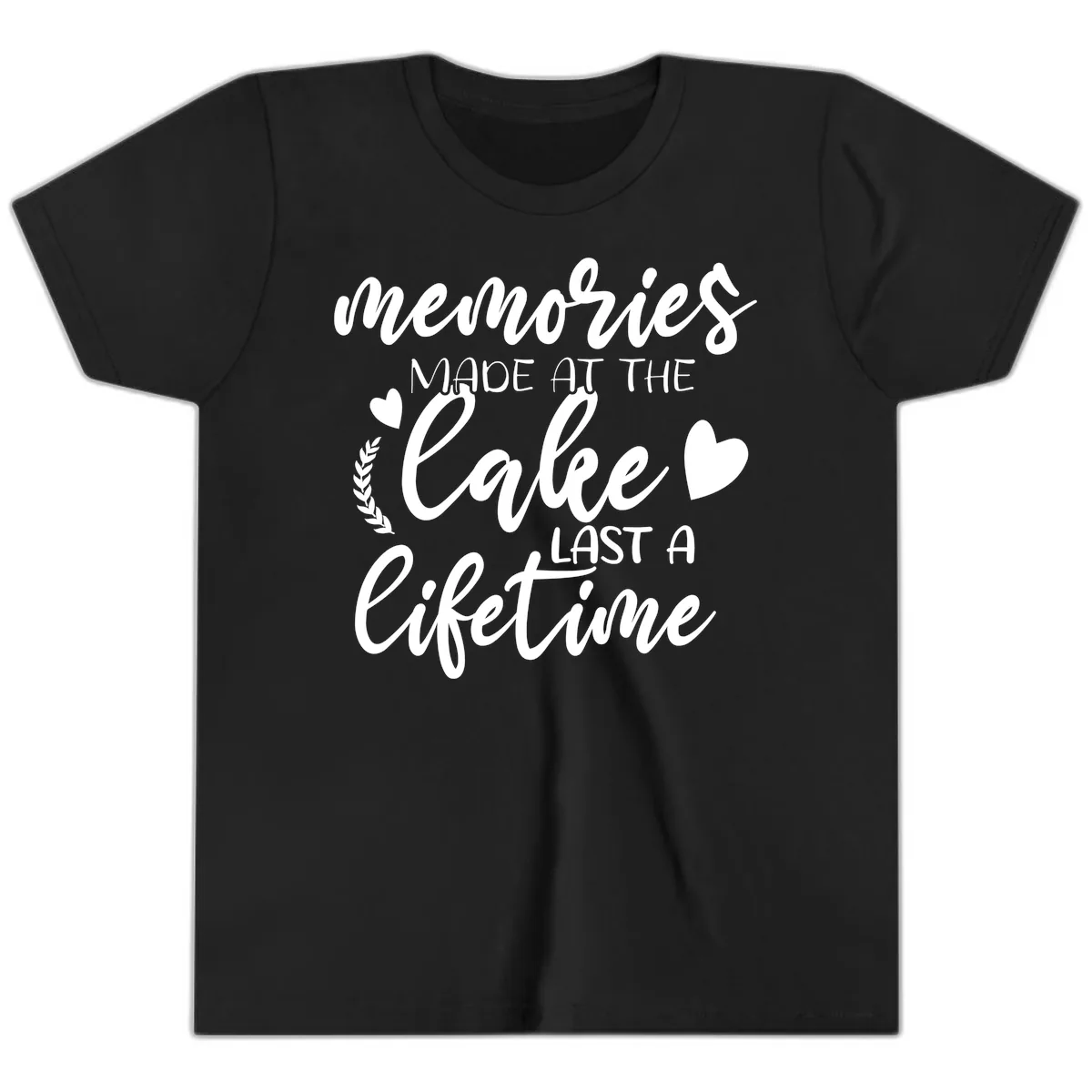 Memories Made At The Lake Last A Lifetime Youth T-Shirt in Black