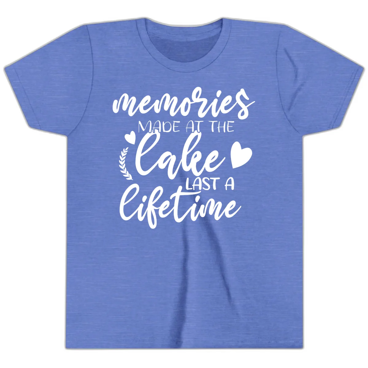 Memories Made At The Lake Last A Lifetime Youth T-Shirt in Heather Columbia Blue