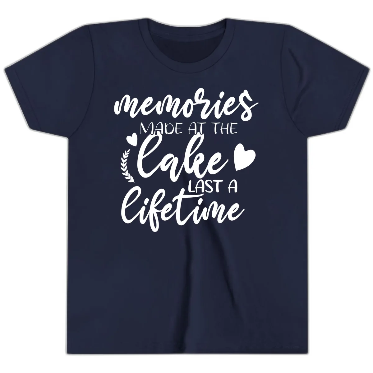 Memories Made At The Lake Last A Lifetime Youth T-Shirt in Navy