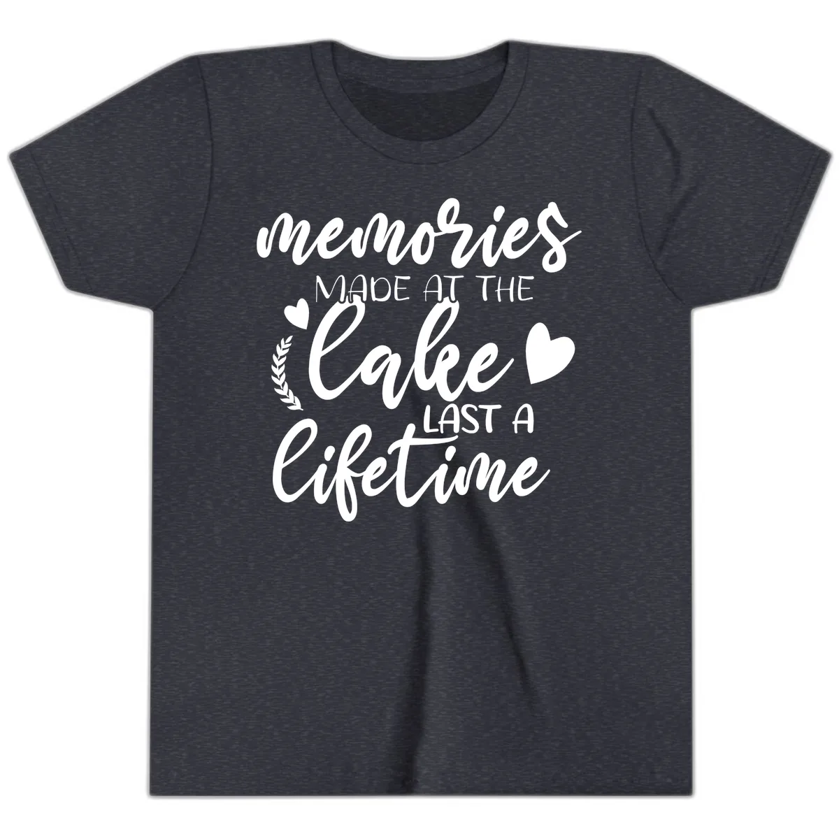 Memories Made At The Lake Last A Lifetime Youth T-Shirt in Heather Navy