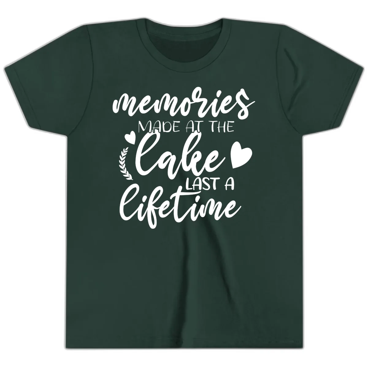 Memories Made At The Lake Last A Lifetime Youth T-Shirt in Forest