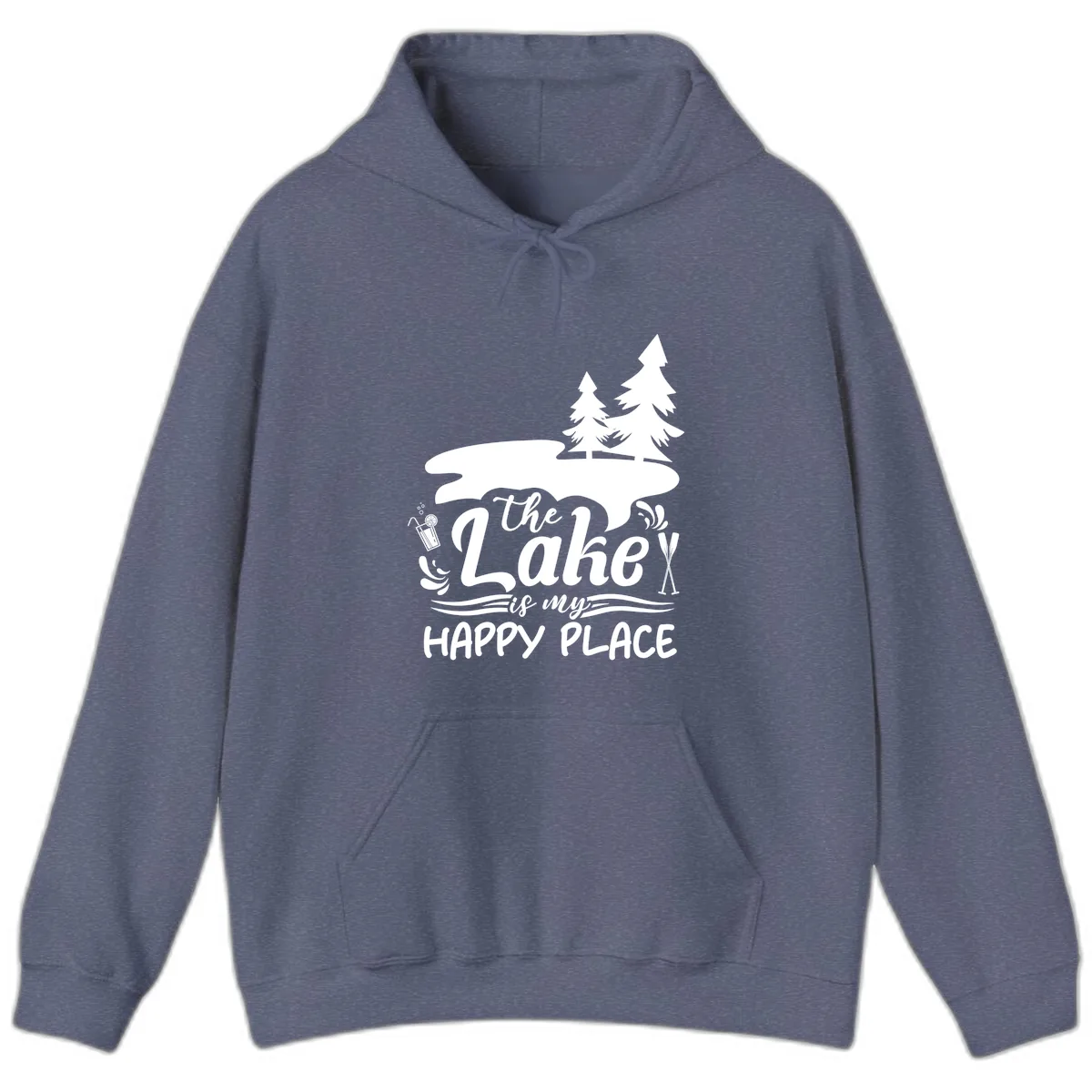 The Lake Is My Happy Place Hoodie in Heather Navy