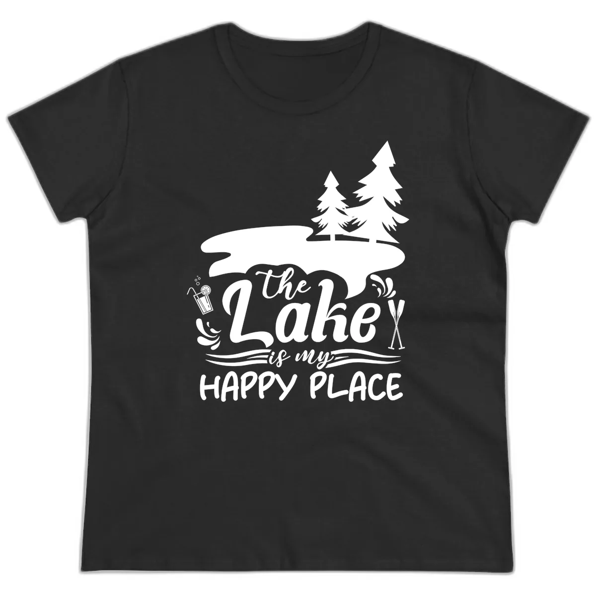 The Lake Is My Happy Place Ladies Tee in Black