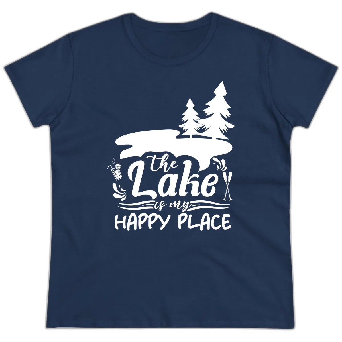 The Lake Is My Happy Place Ladies Tee in Navy