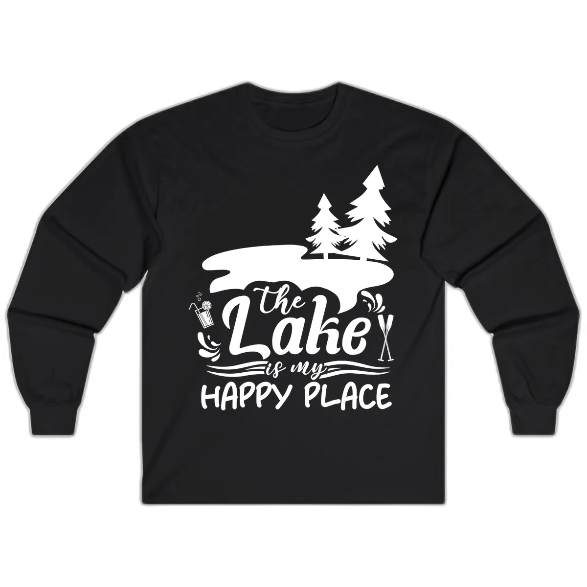 The Lake Is My Happy Place Long Sleeve in Black