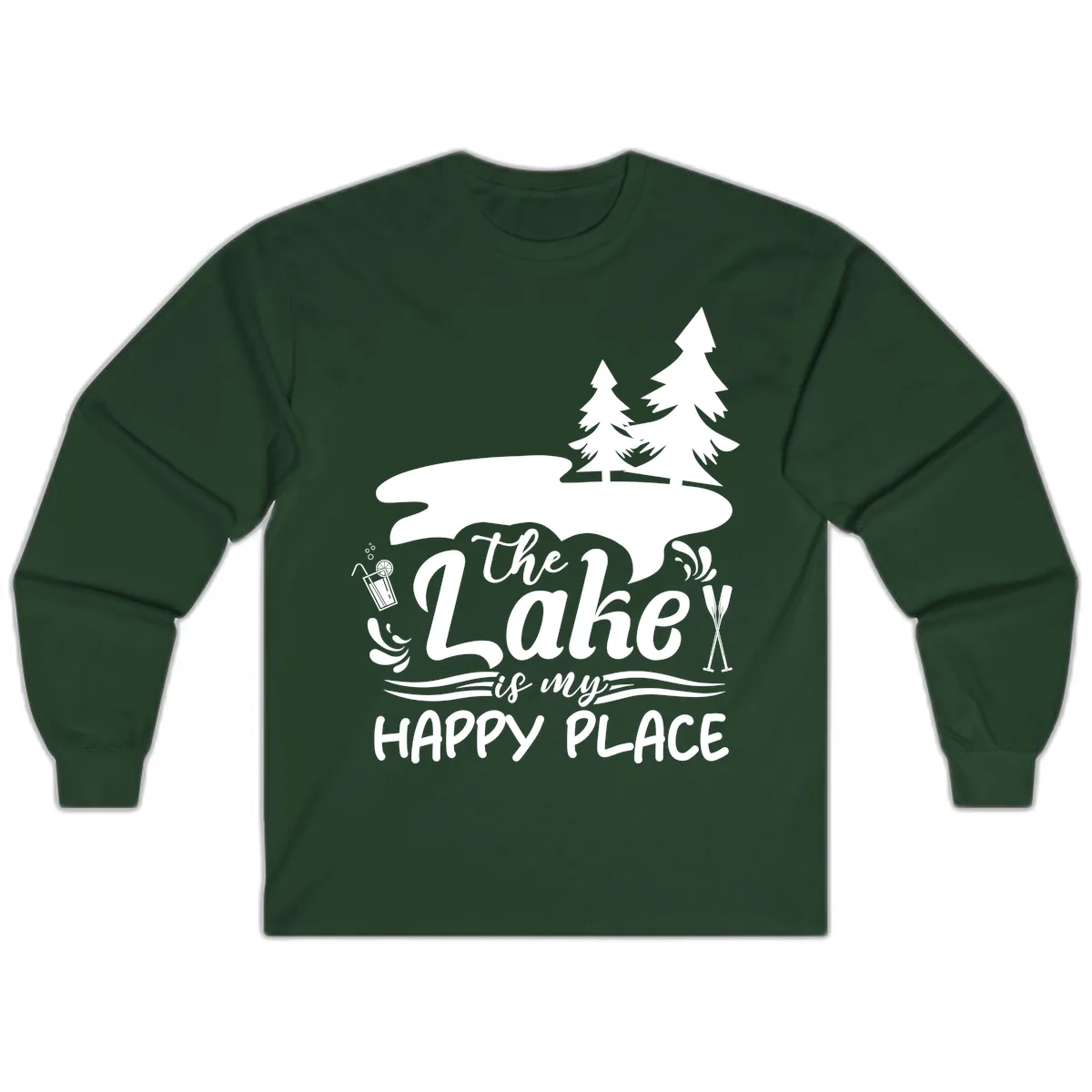 The Lake Is My Happy Place Long Sleeve in Forest Green