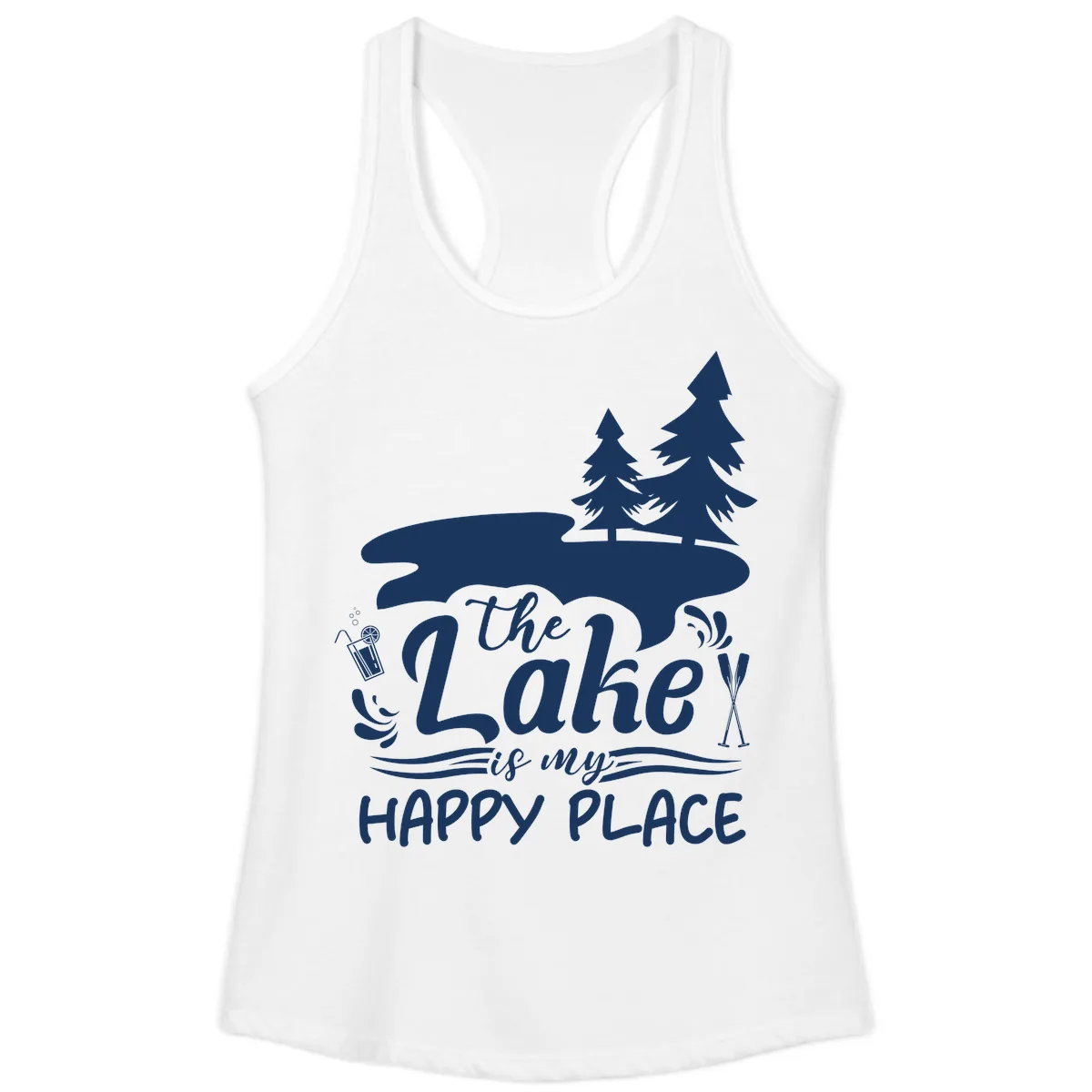 The Lake Is My Happy Place Ladies Tank in White
