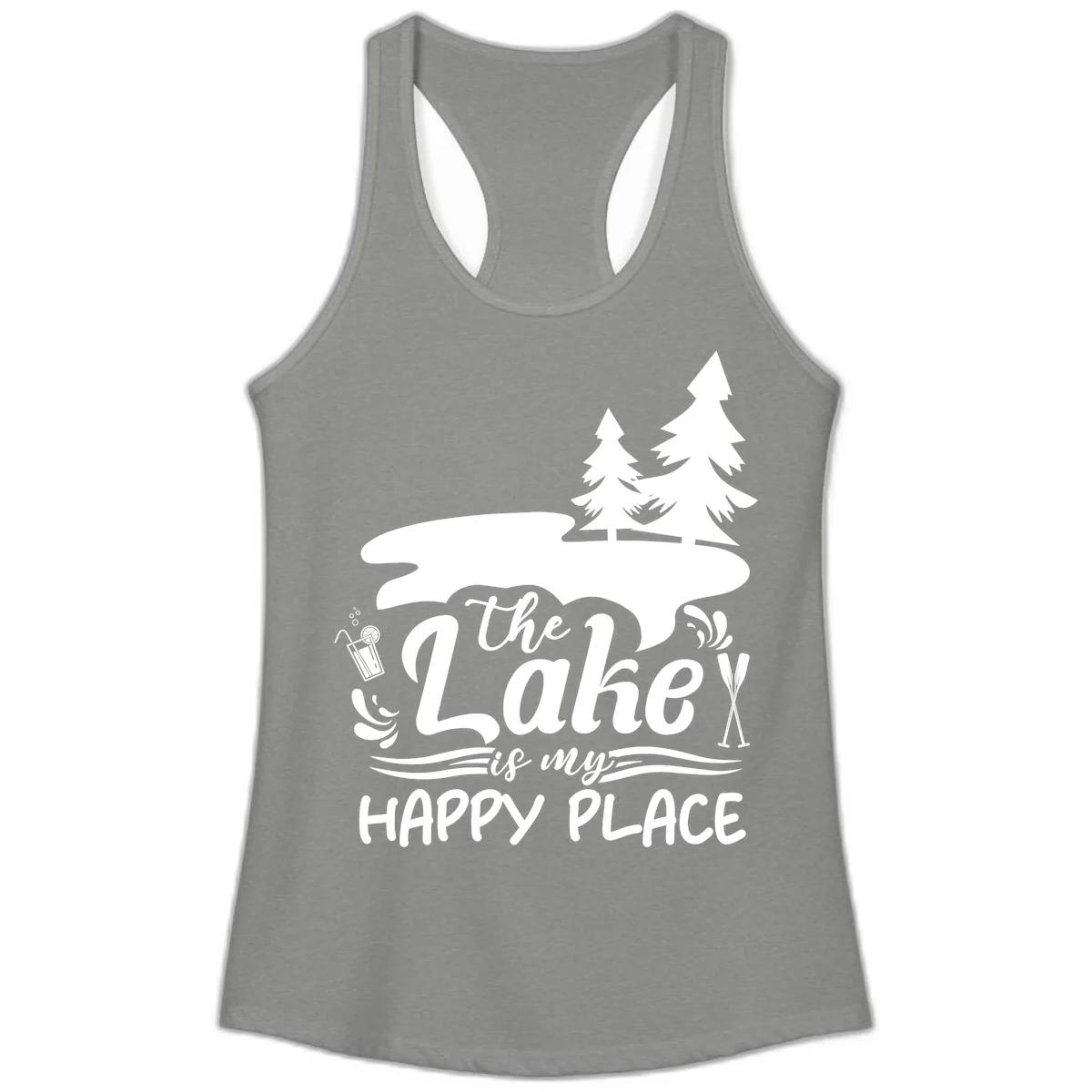 The Lake Is My Happy Place Ladies Tank in Heather Grey