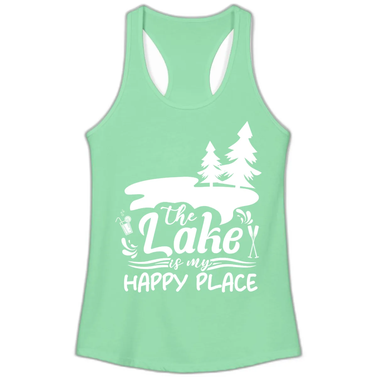 The Lake Is My Happy Place Ladies Tank in Solid Mint