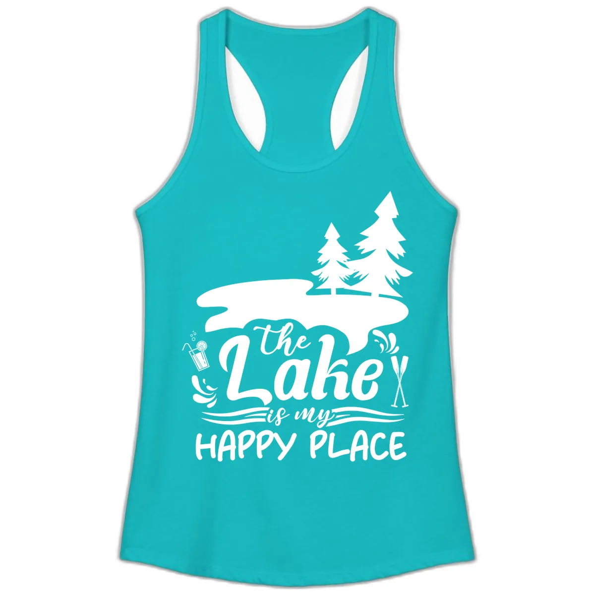 The Lake Is My Happy Place Ladies Tank in Tahiti Blue