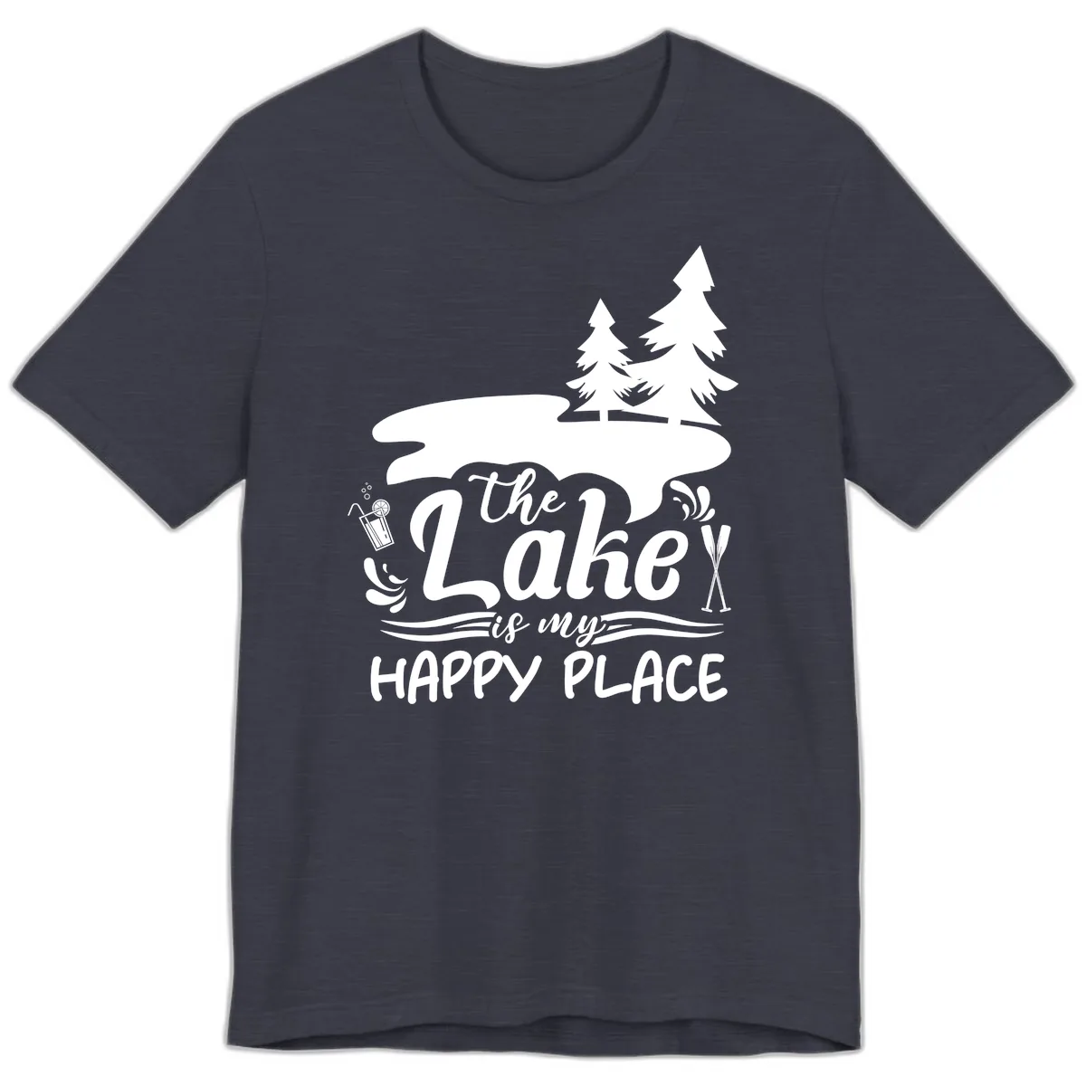 The Lake Is My Happy Place Premium T-Shirt in Heather Midnight Navy