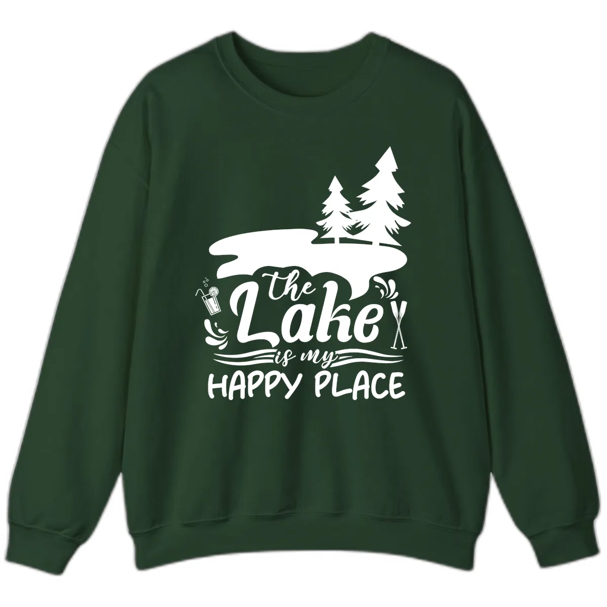 The Lake Is My Happy Place Sweatshirt in Forest Green
