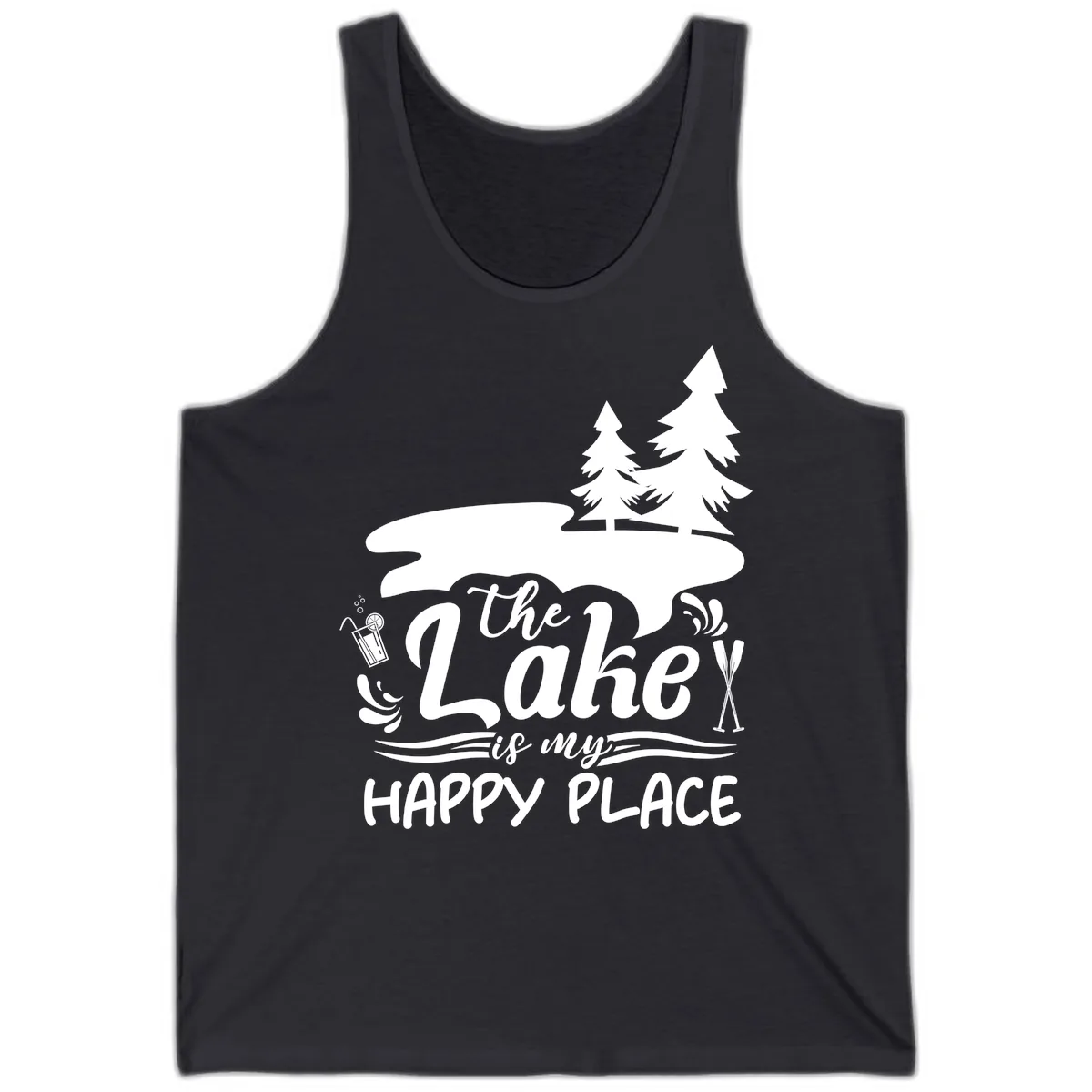The Lake Is My Happy Place Tank in Dark Grey