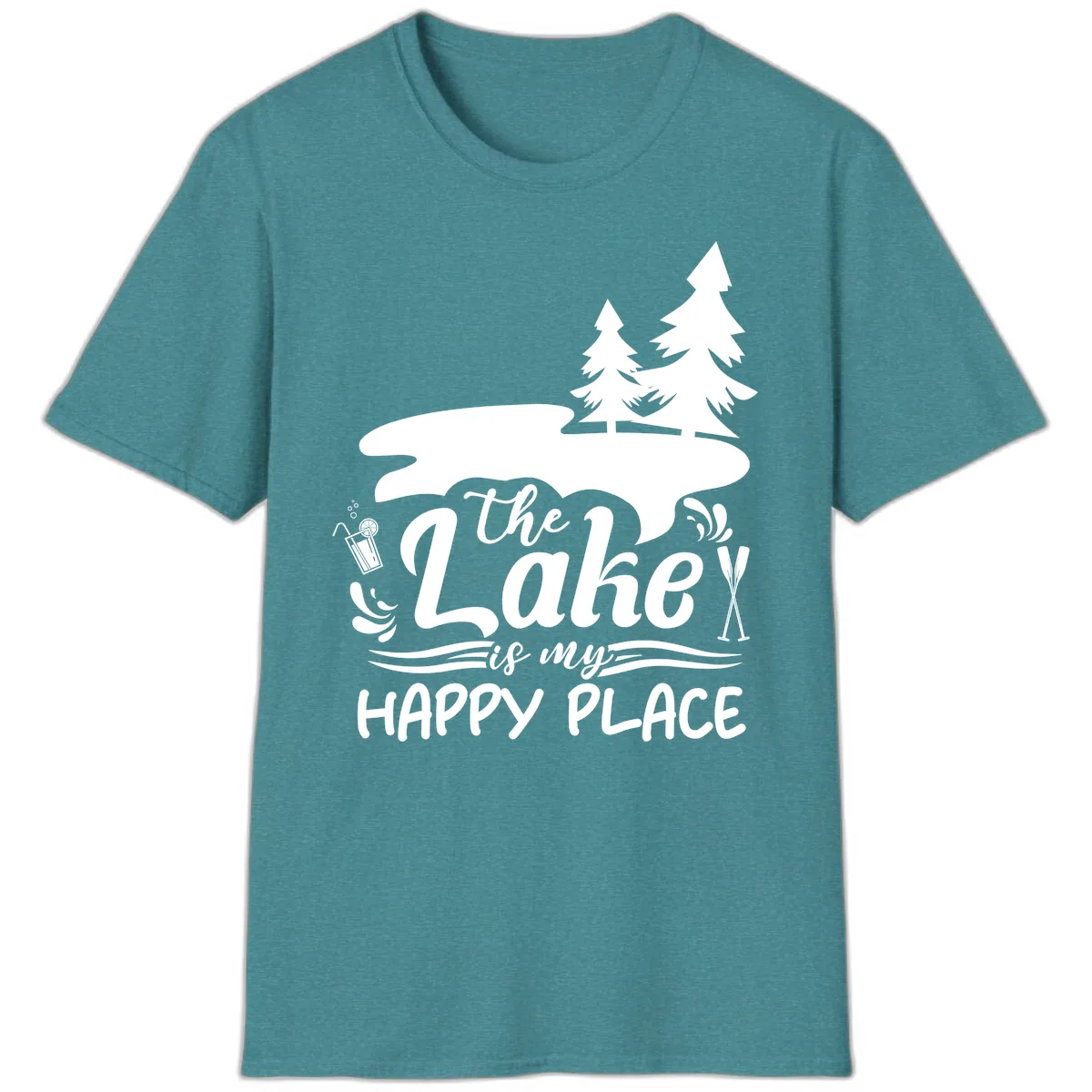 The Lake Is My Happy Place T-Shirt in Heather Galapagos Blue
