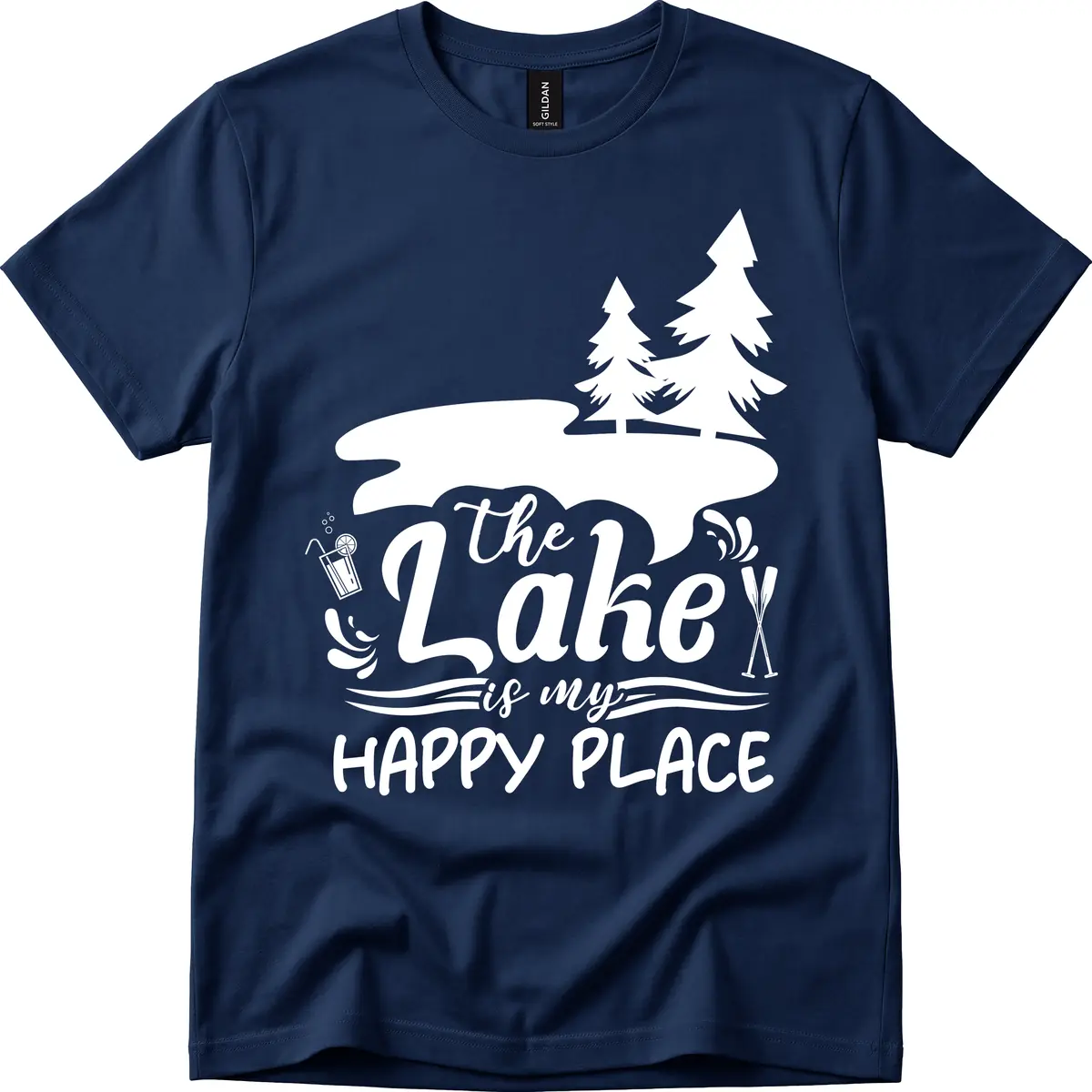 The Lake Is My Happy Place T-Shirt in Navy