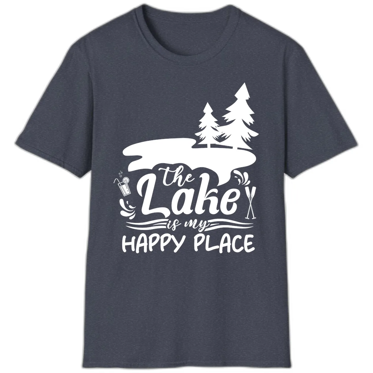 The Lake Is My Happy Place T-Shirt in Heather Navy