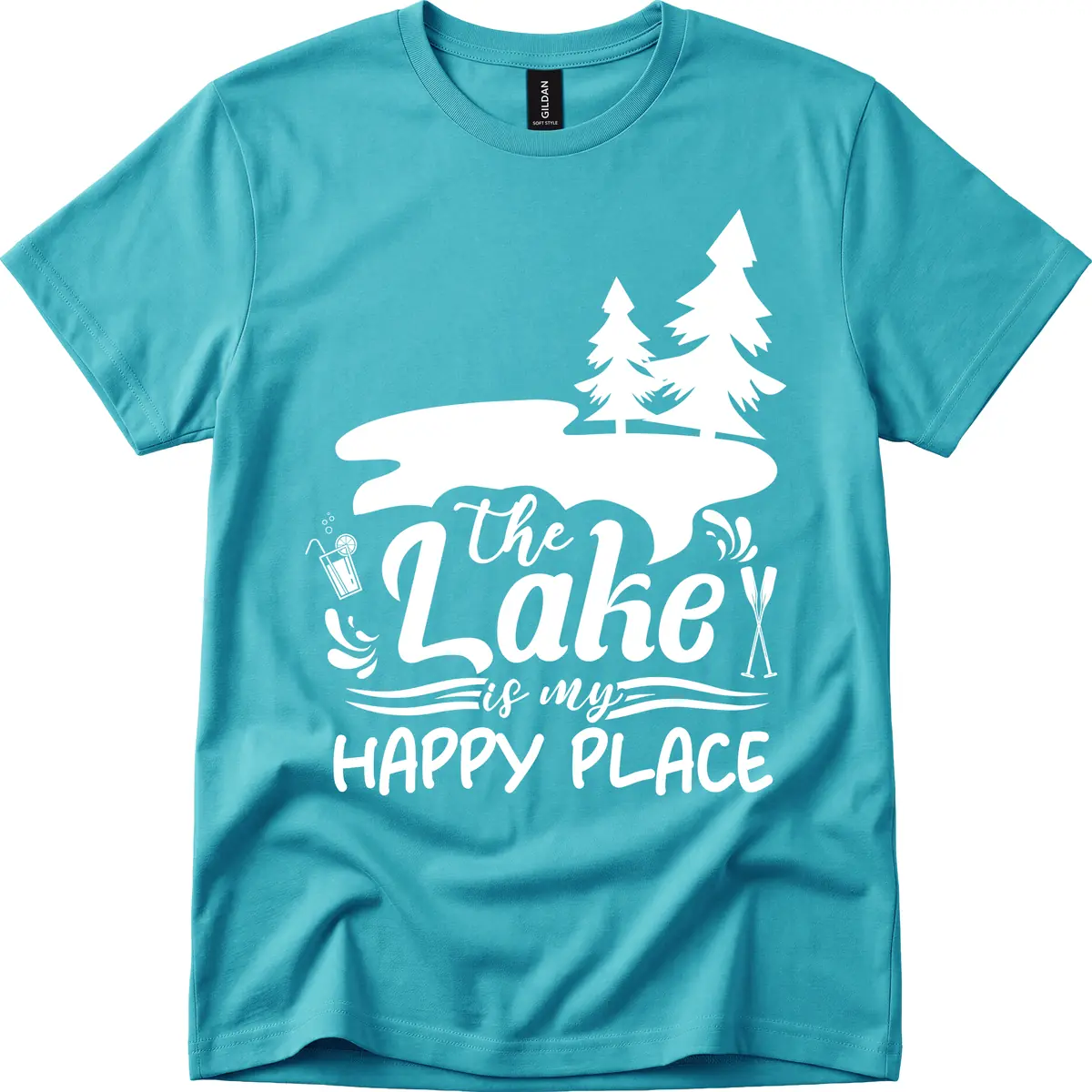 The Lake Is My Happy Place T-Shirt in Tropical Blue