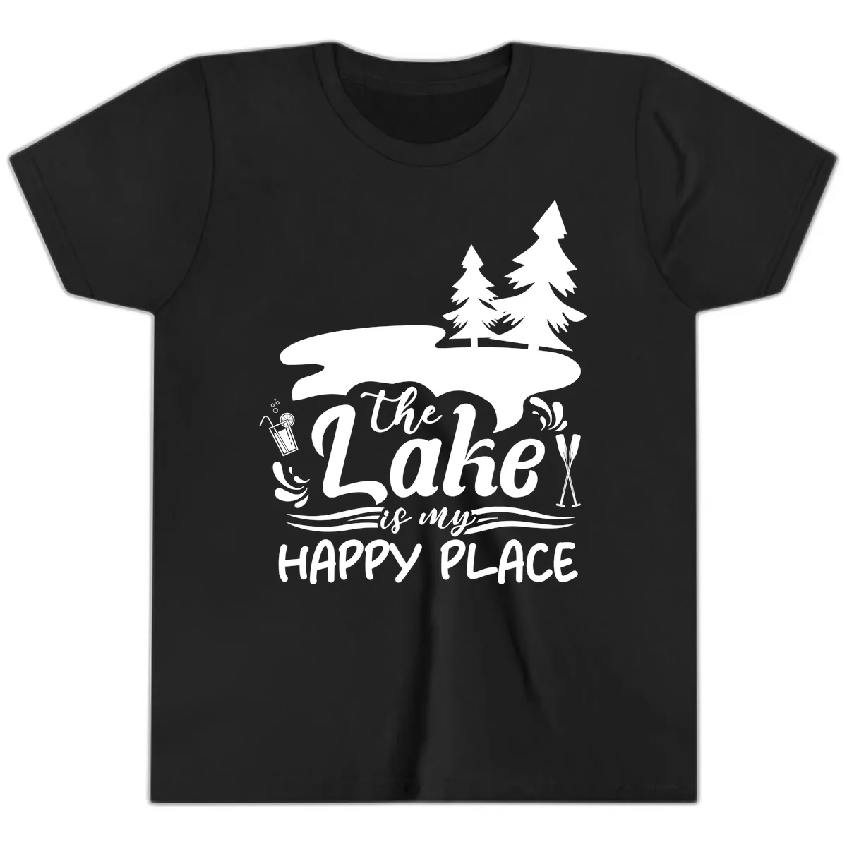 The Lake Is My Happy Place Youth T-Shirt in Black