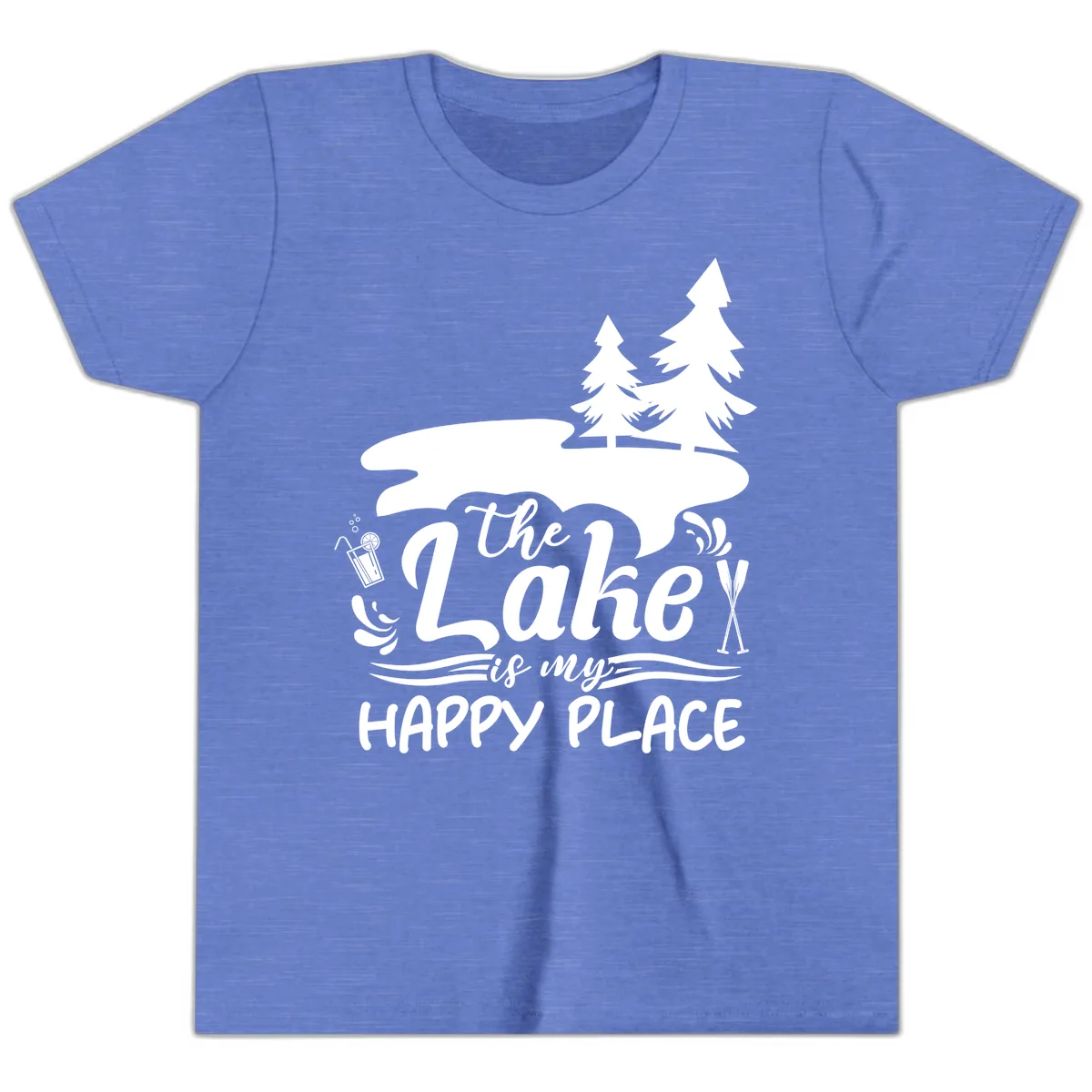 The Lake Is My Happy Place Youth T-Shirt in Heather Columbia Blue