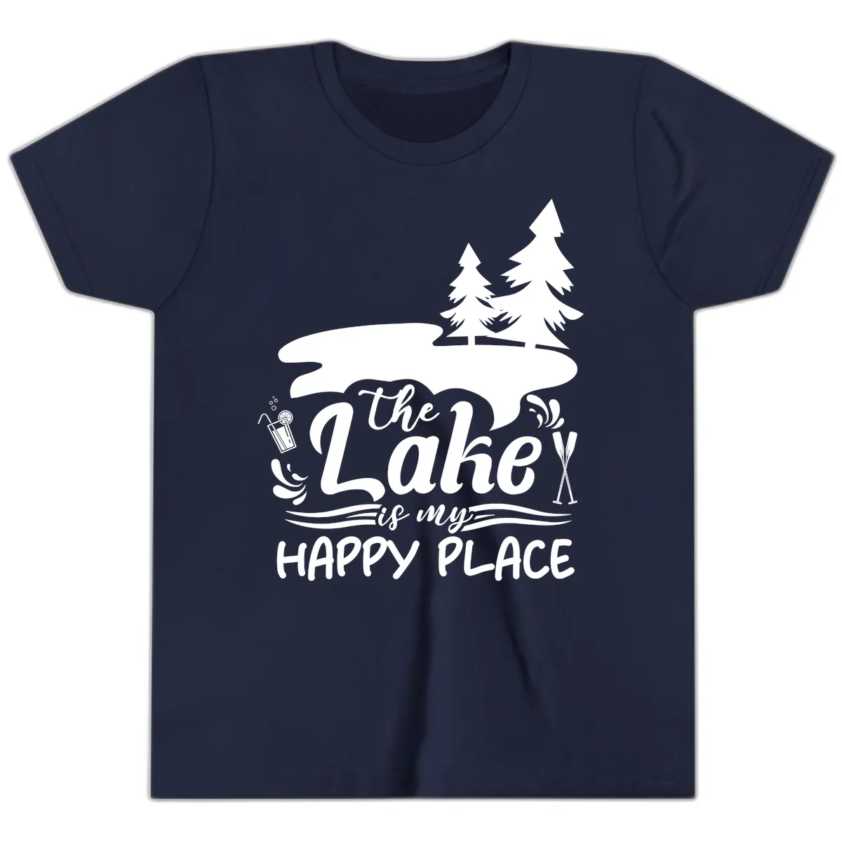 The Lake Is My Happy Place Youth T-Shirt in Navy