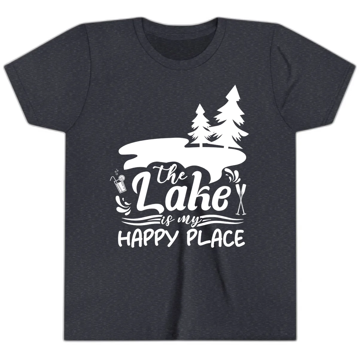 The Lake Is My Happy Place Youth T-Shirt in Heather Navy