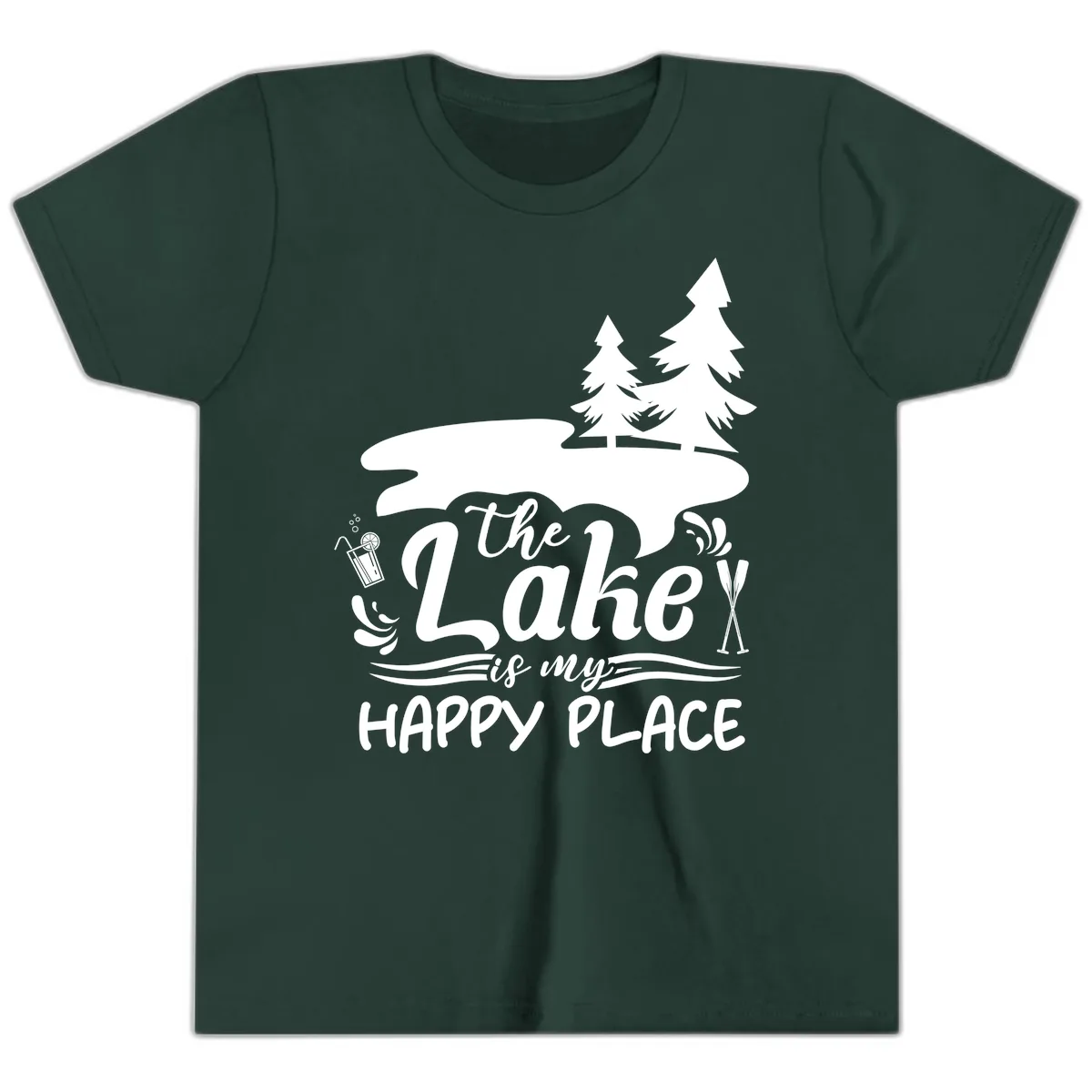 The Lake Is My Happy Place Youth T-Shirt in Forest