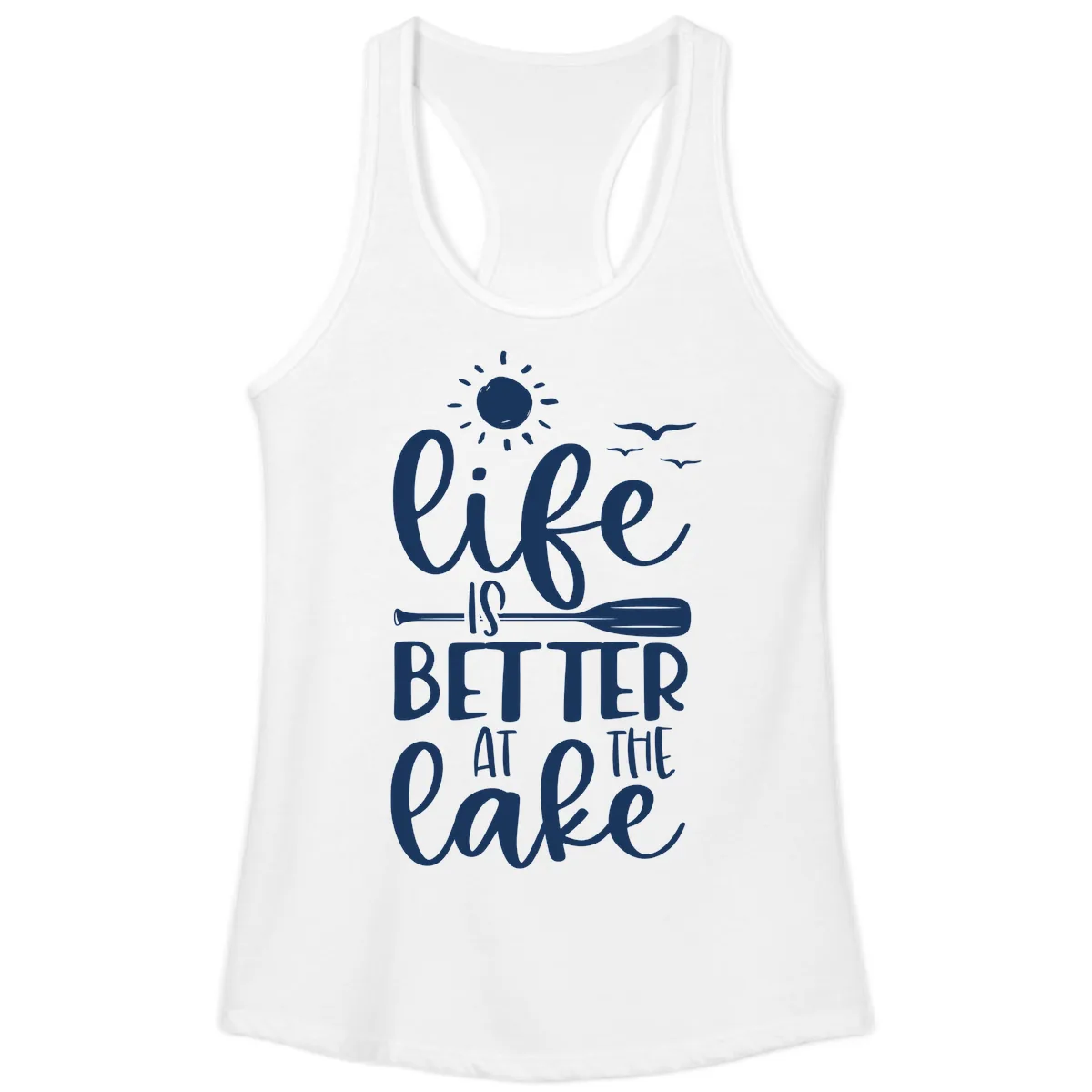 Life Is Better At The Lake Design Ladies Tank in White