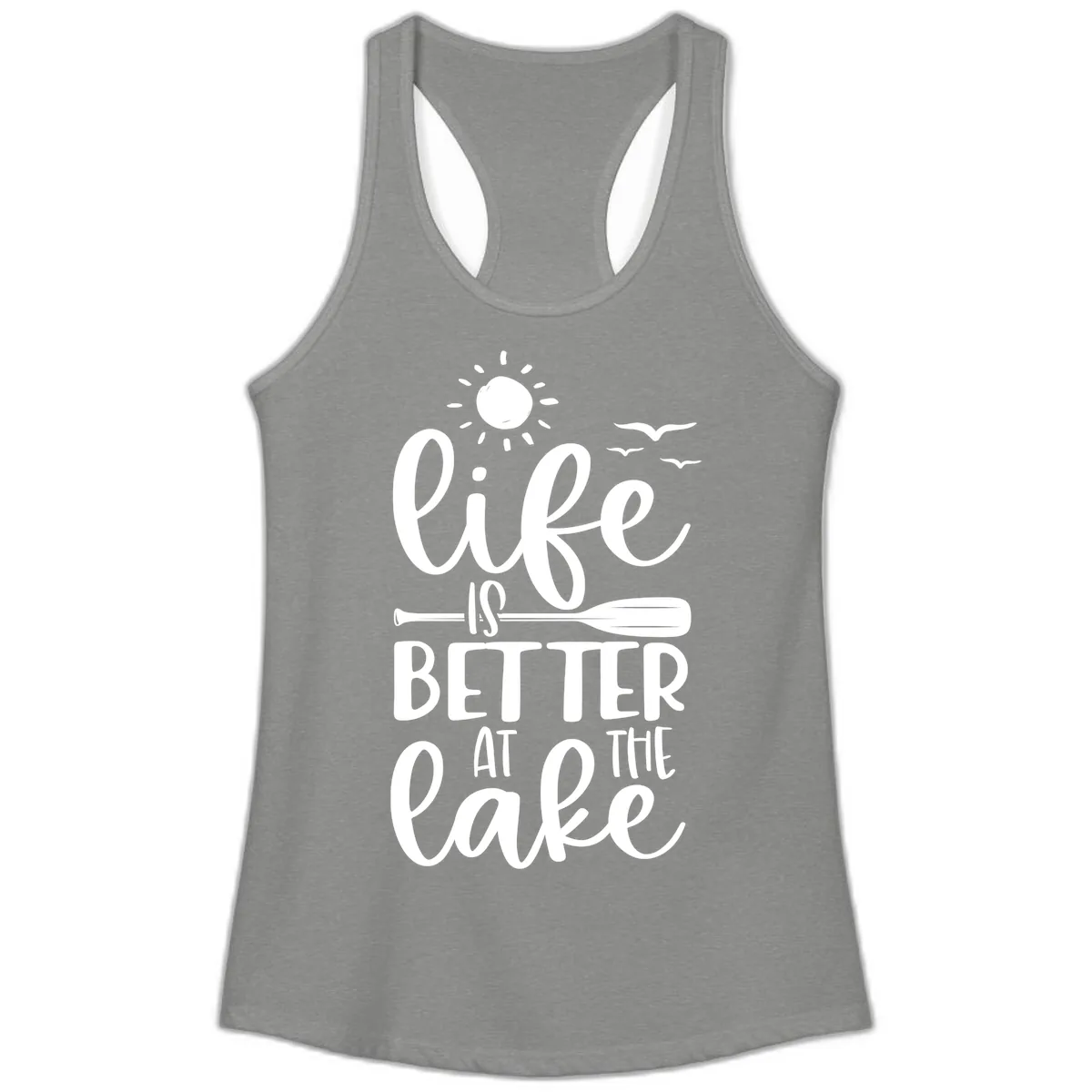 Life Is Better At The Lake Design Ladies Tank in Heather Grey