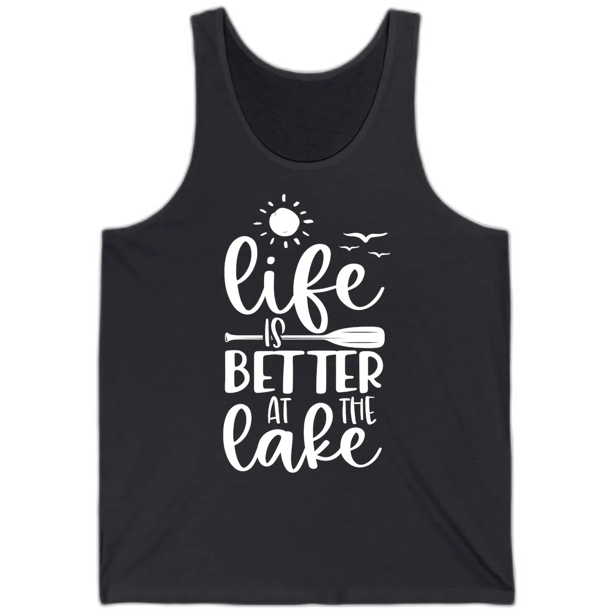 Life Is Better At The Lake Design Tank in Dark Grey