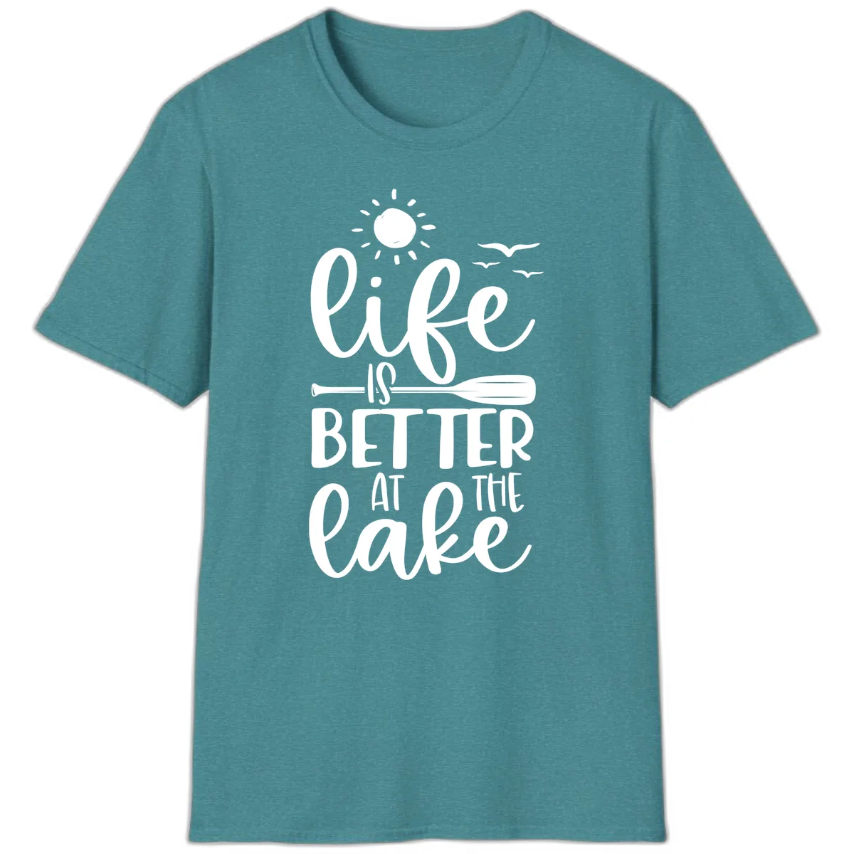 Life Is Better At The Lake Design T-Shirt in Heather Galapagos Blue