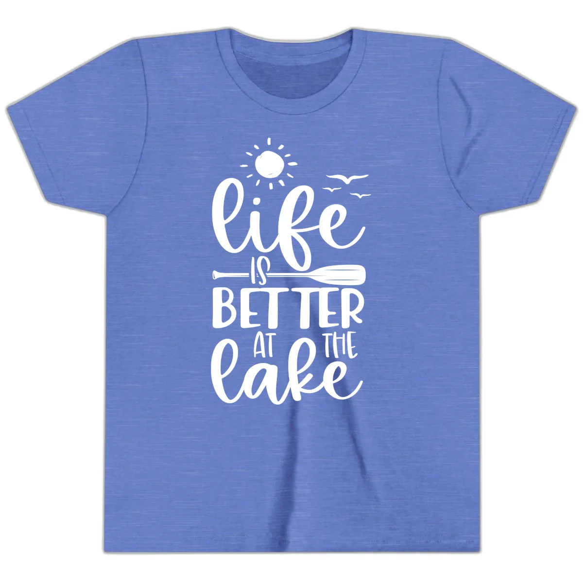 Life Is Better At The Lake Design Youth T-Shirt in Heather Columbia Blue