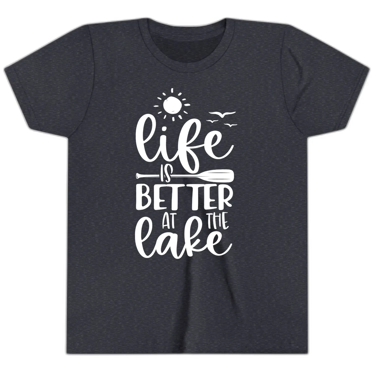 Life Is Better At The Lake Design Youth T-Shirt in Heather Navy