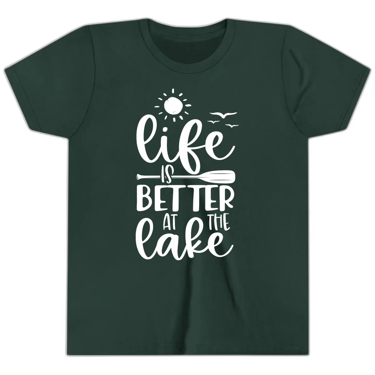 Life Is Better At The Lake Design Youth T-Shirt in Forest