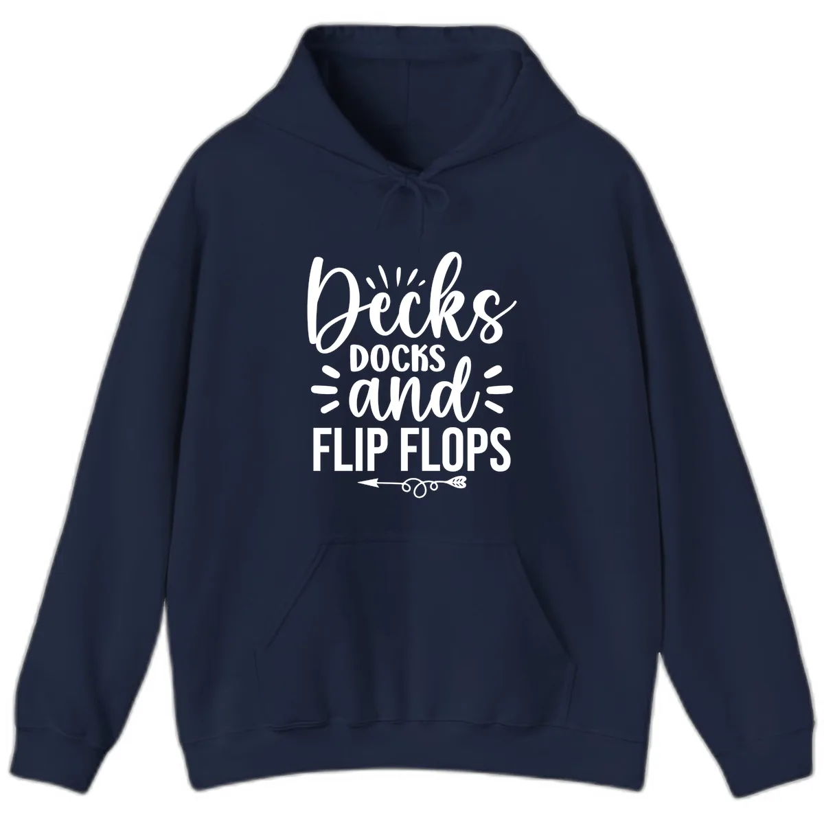 Decks Docks and Flip Flops Design Hoodie in Navy