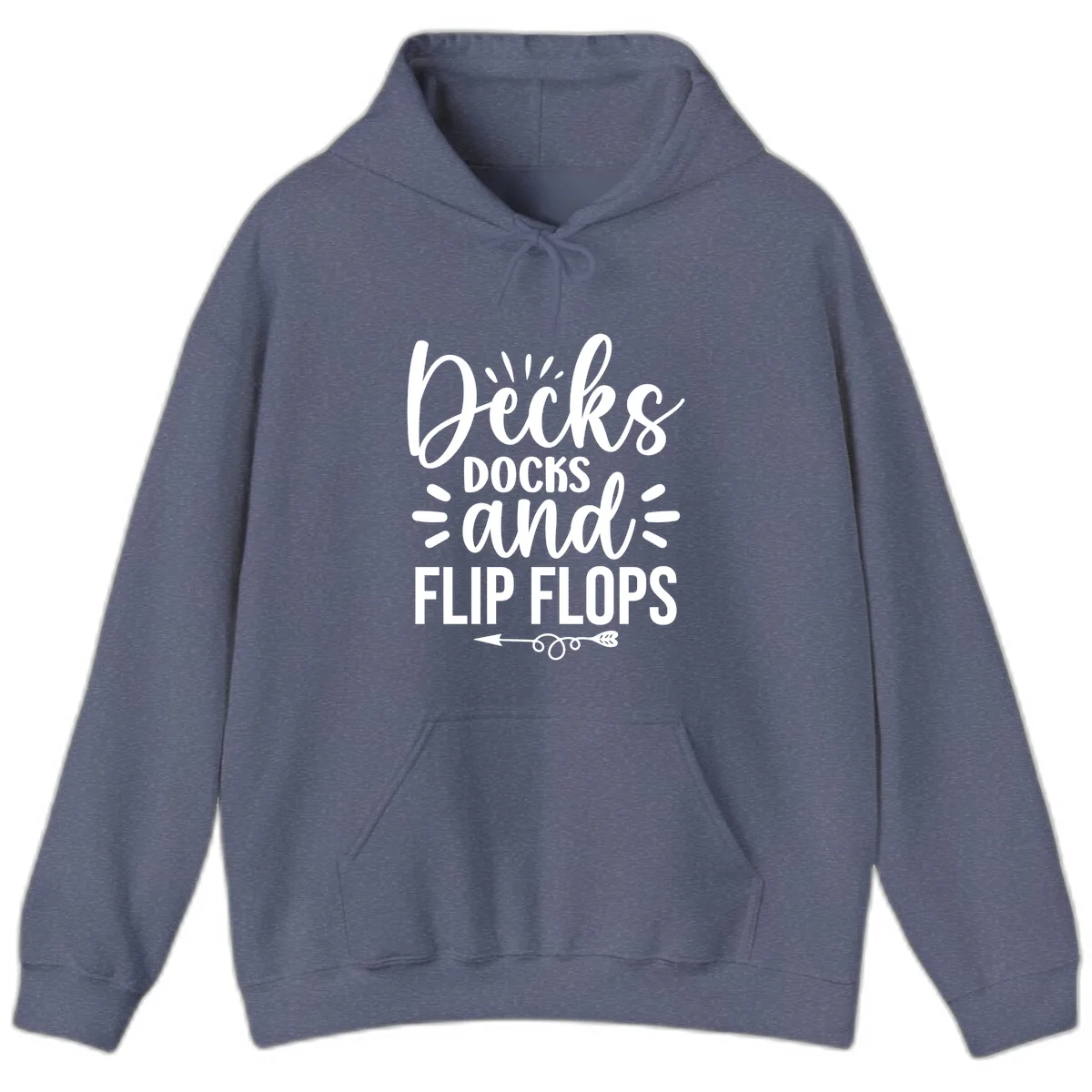 Decks Docks and Flip Flops Design Hoodie in Heather Navy