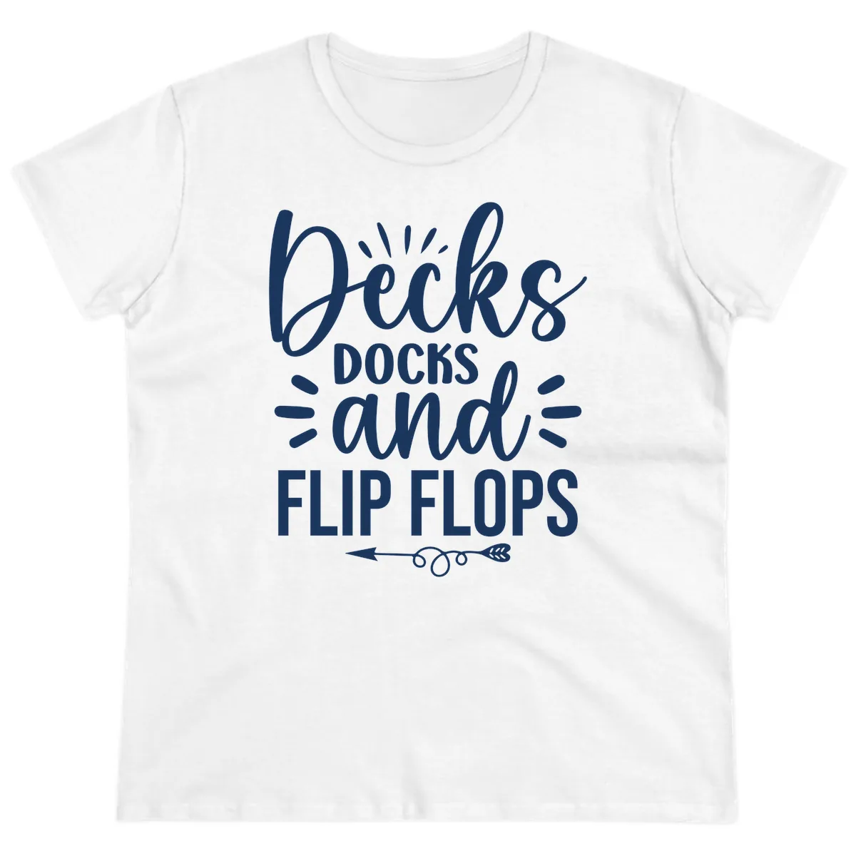 Decks Docks and Flip Flops Design Ladies Tee in White