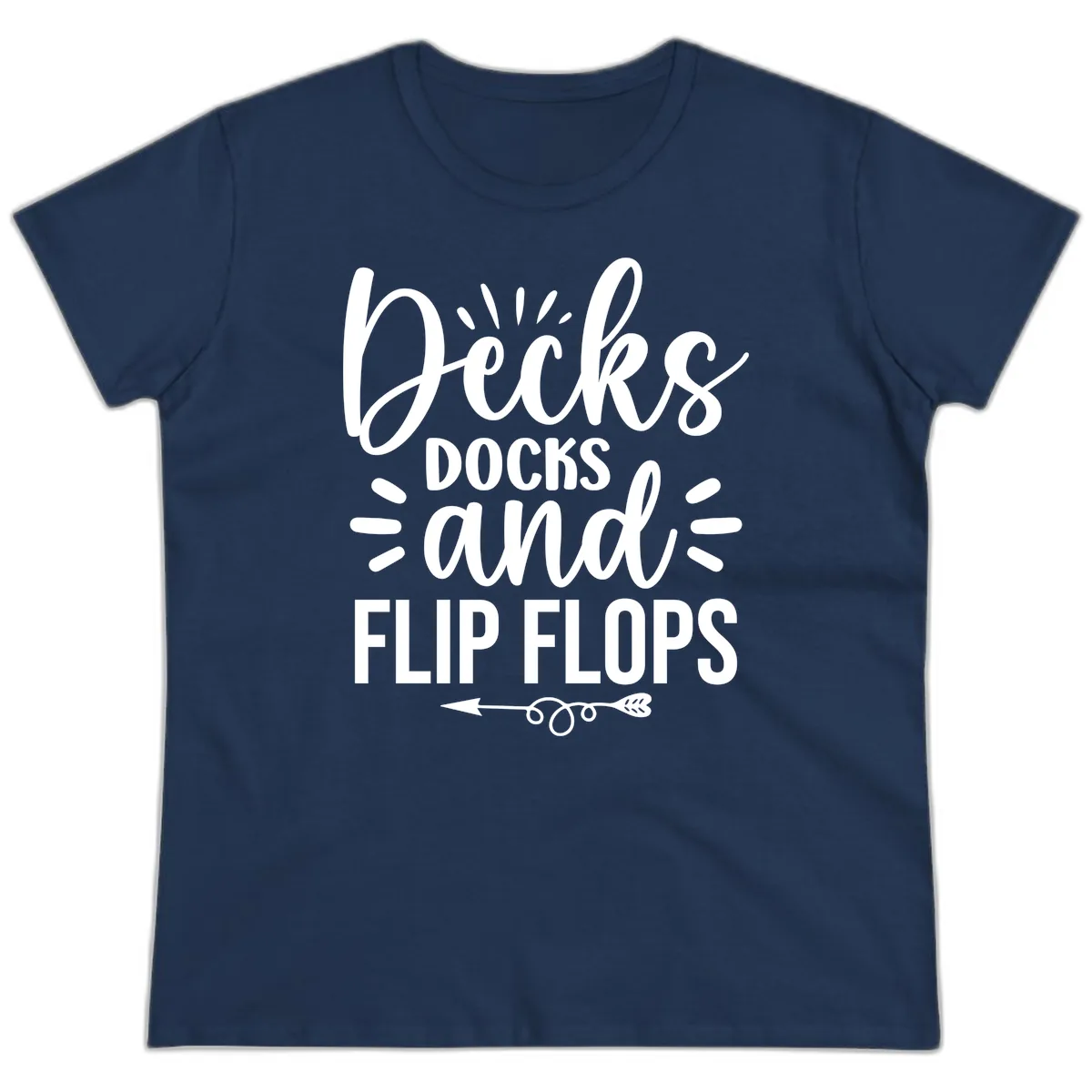 Decks Docks and Flip Flops Design Ladies Tee in Navy
